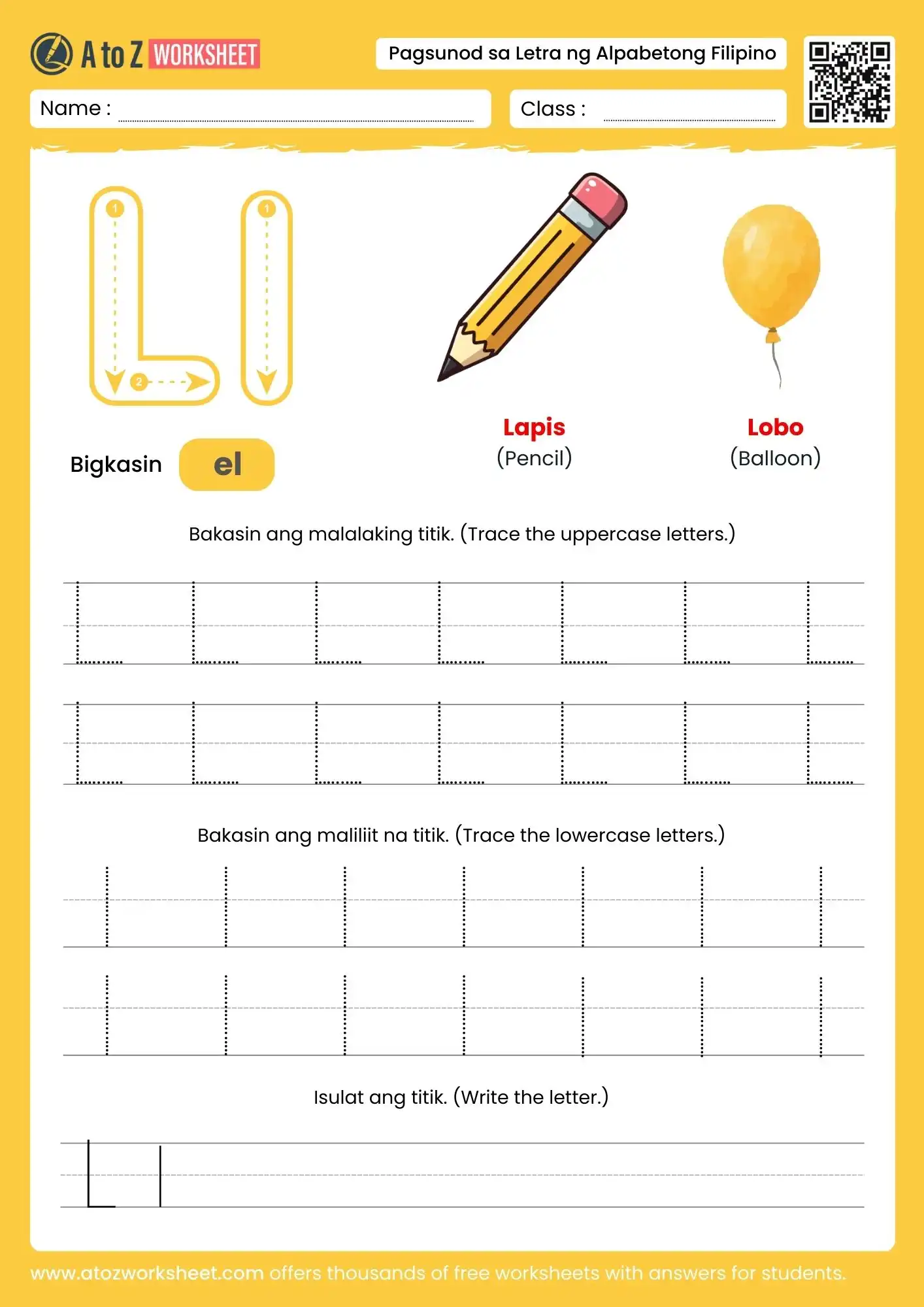 filipino alphabet tracing worksheets for letter l
