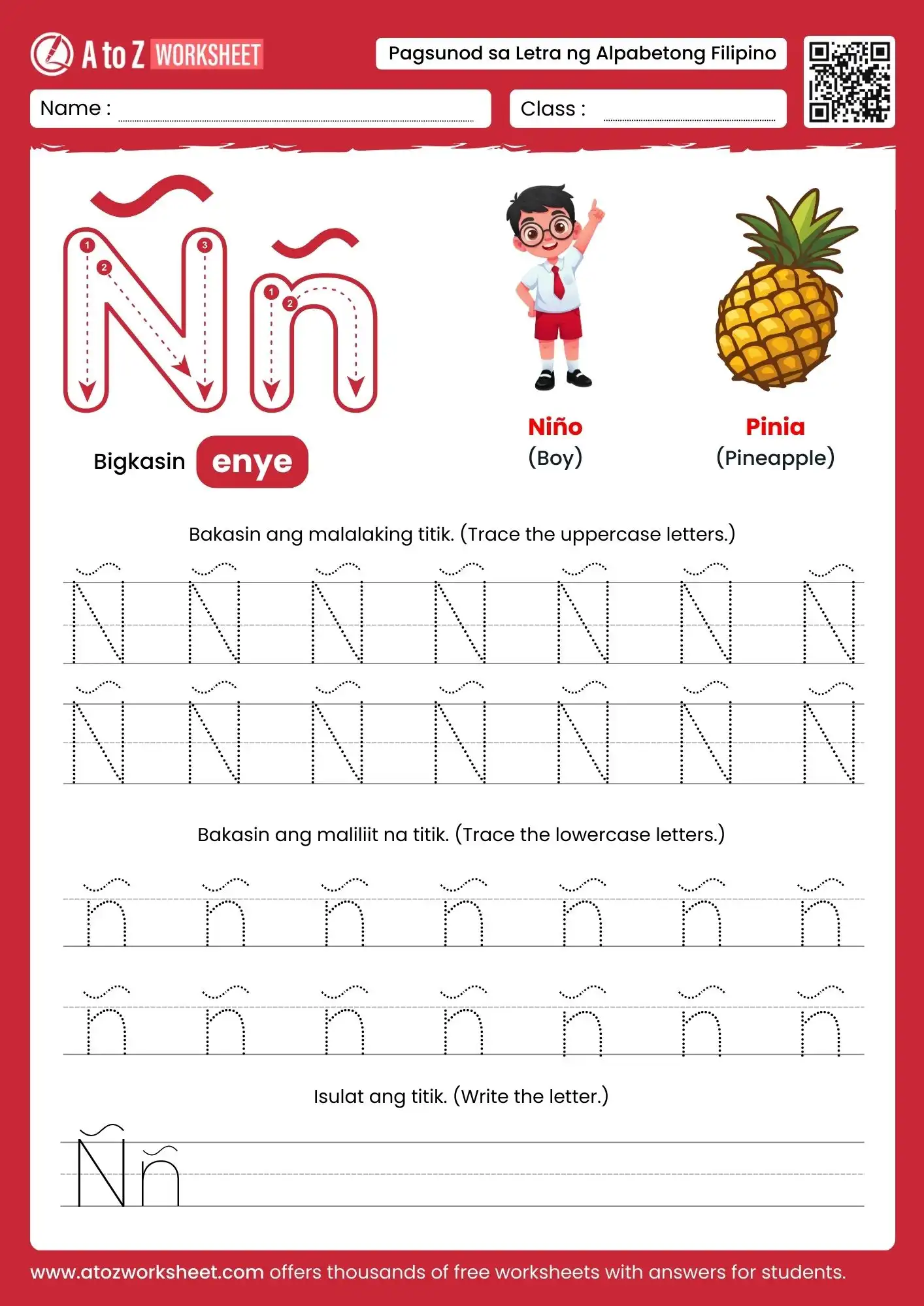 filipino alphabet tracing worksheets for letter ñ