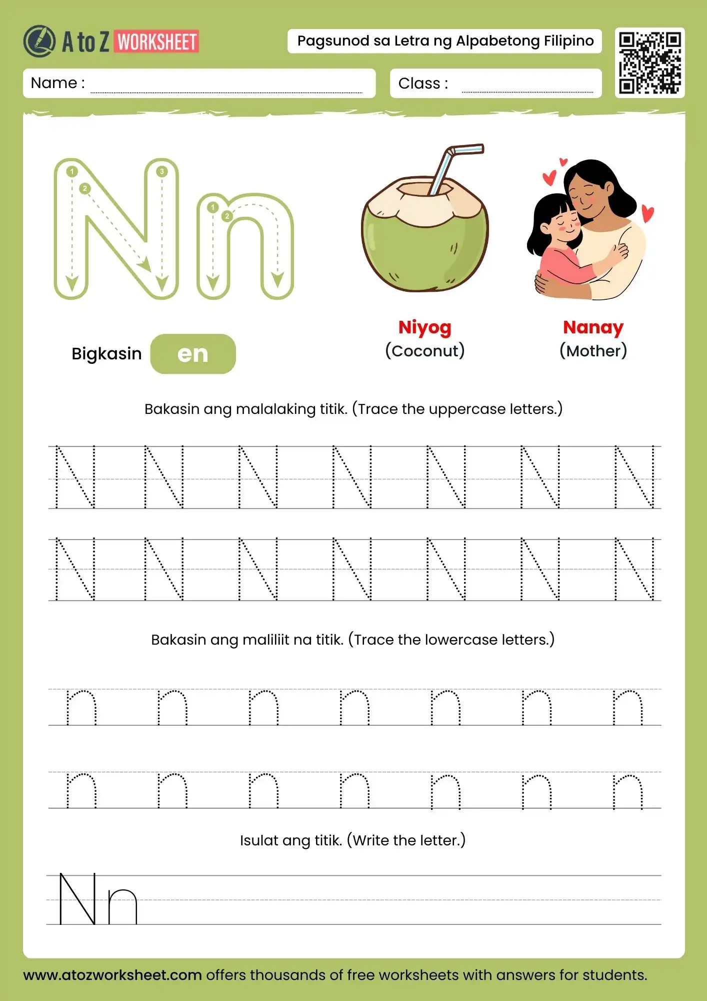 filipino alphabet tracing worksheets for letter n