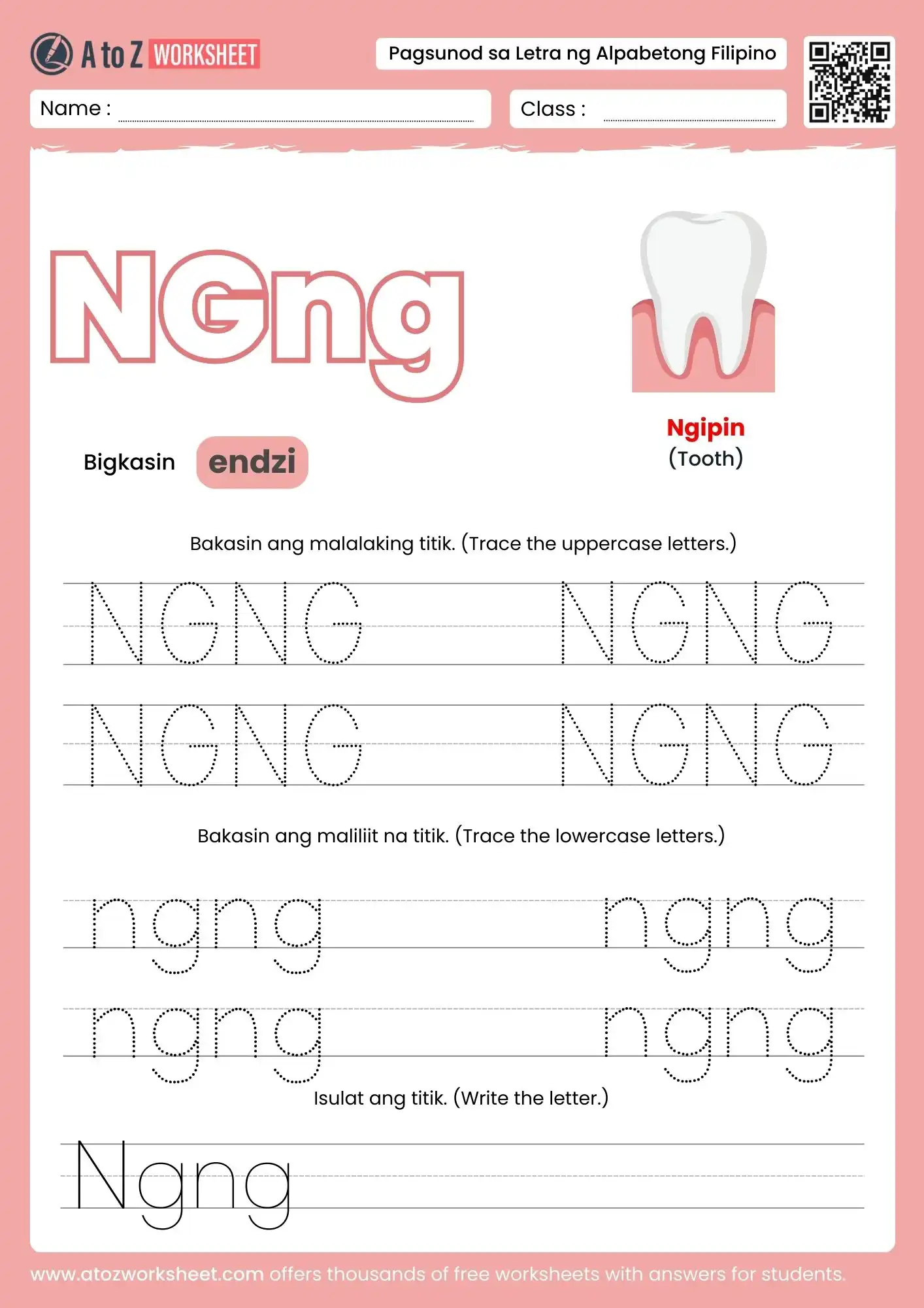 filipino alphabet tracing worksheets for letter ng