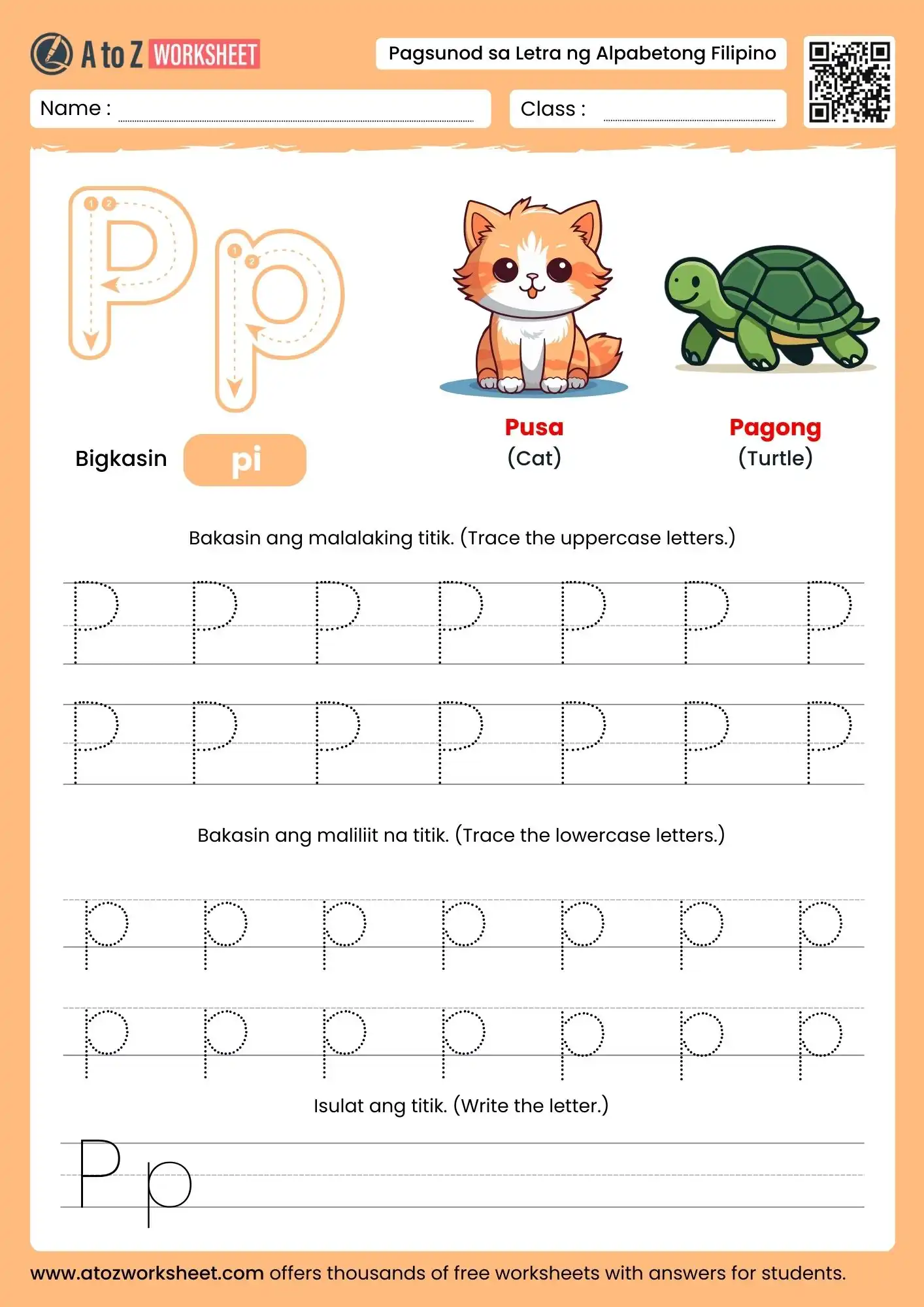 filipino alphabet tracing worksheets for letter p