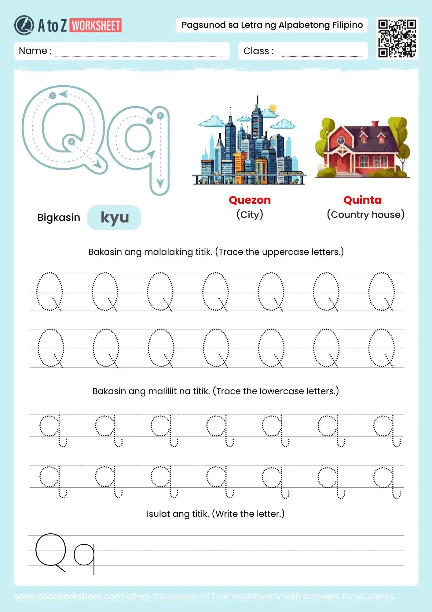 filipino alphabet tracing worksheets for letter q