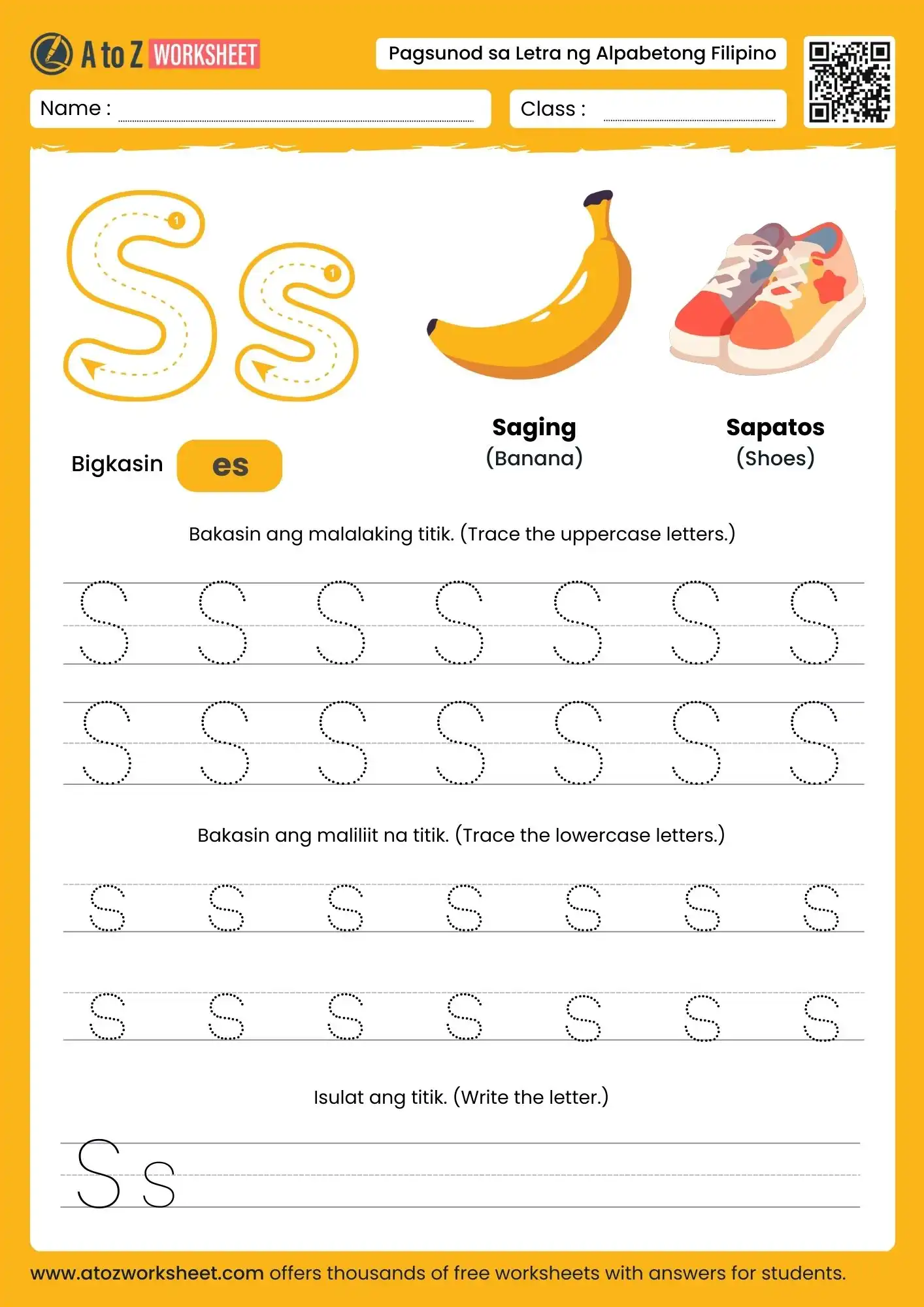 filipino alphabet tracing worksheets for letter s