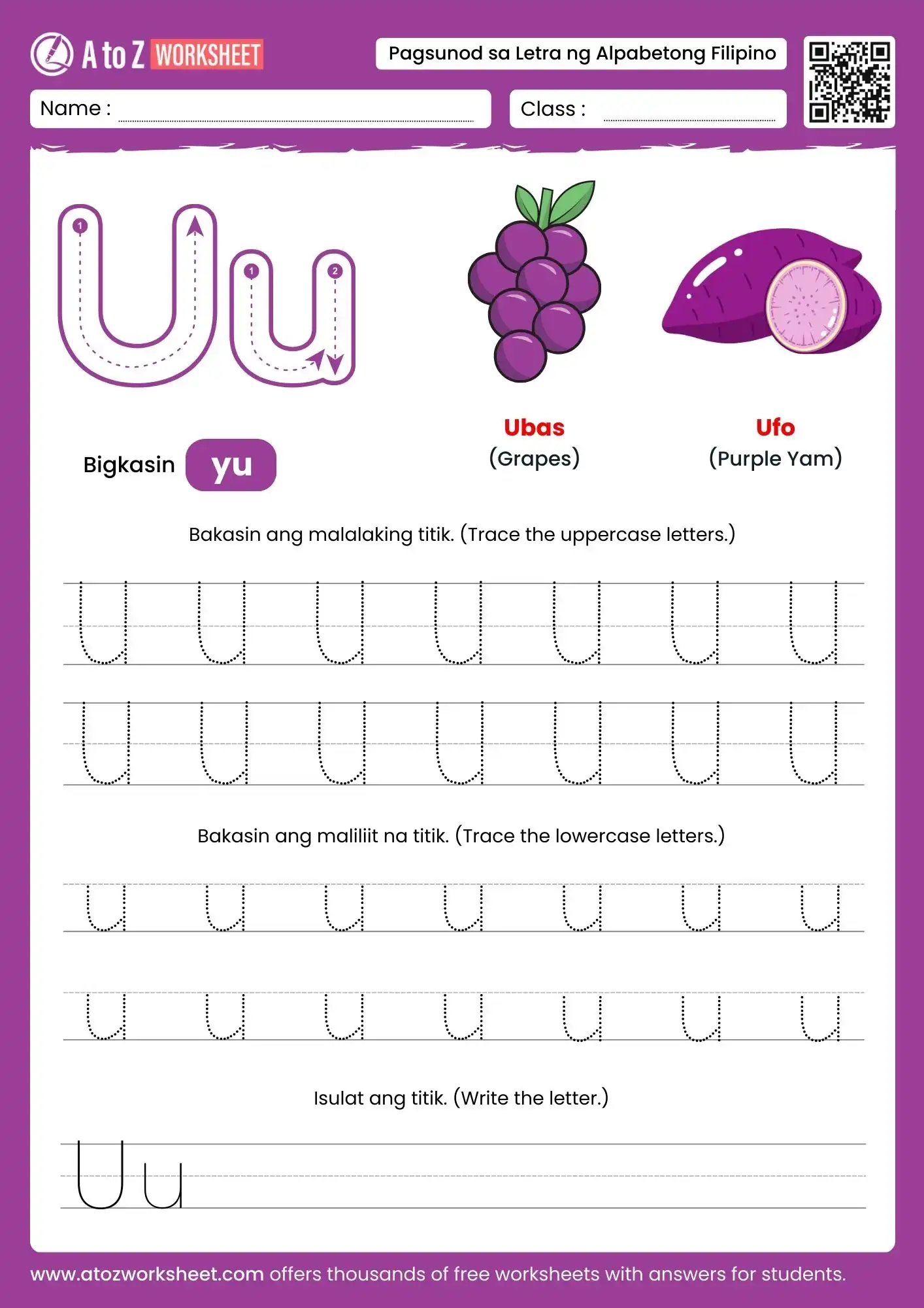 filipino alphabet tracing worksheets for letter u