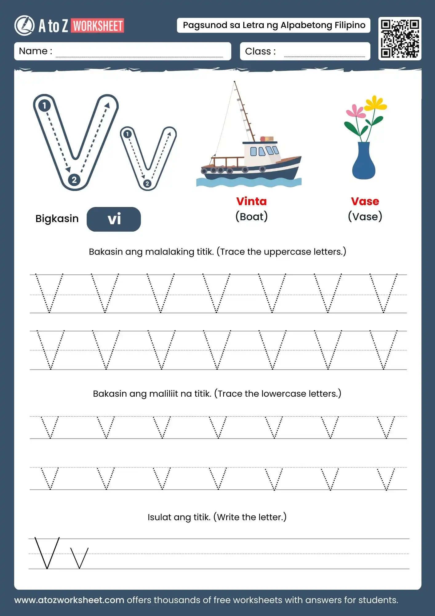 filipino alphabet tracing worksheets for letter v