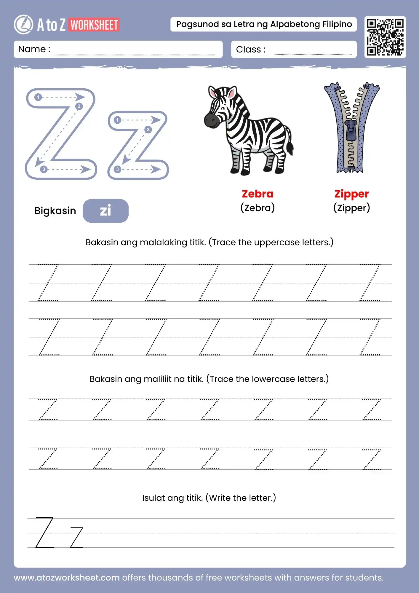 filipino alphabet tracing worksheets for letter z
