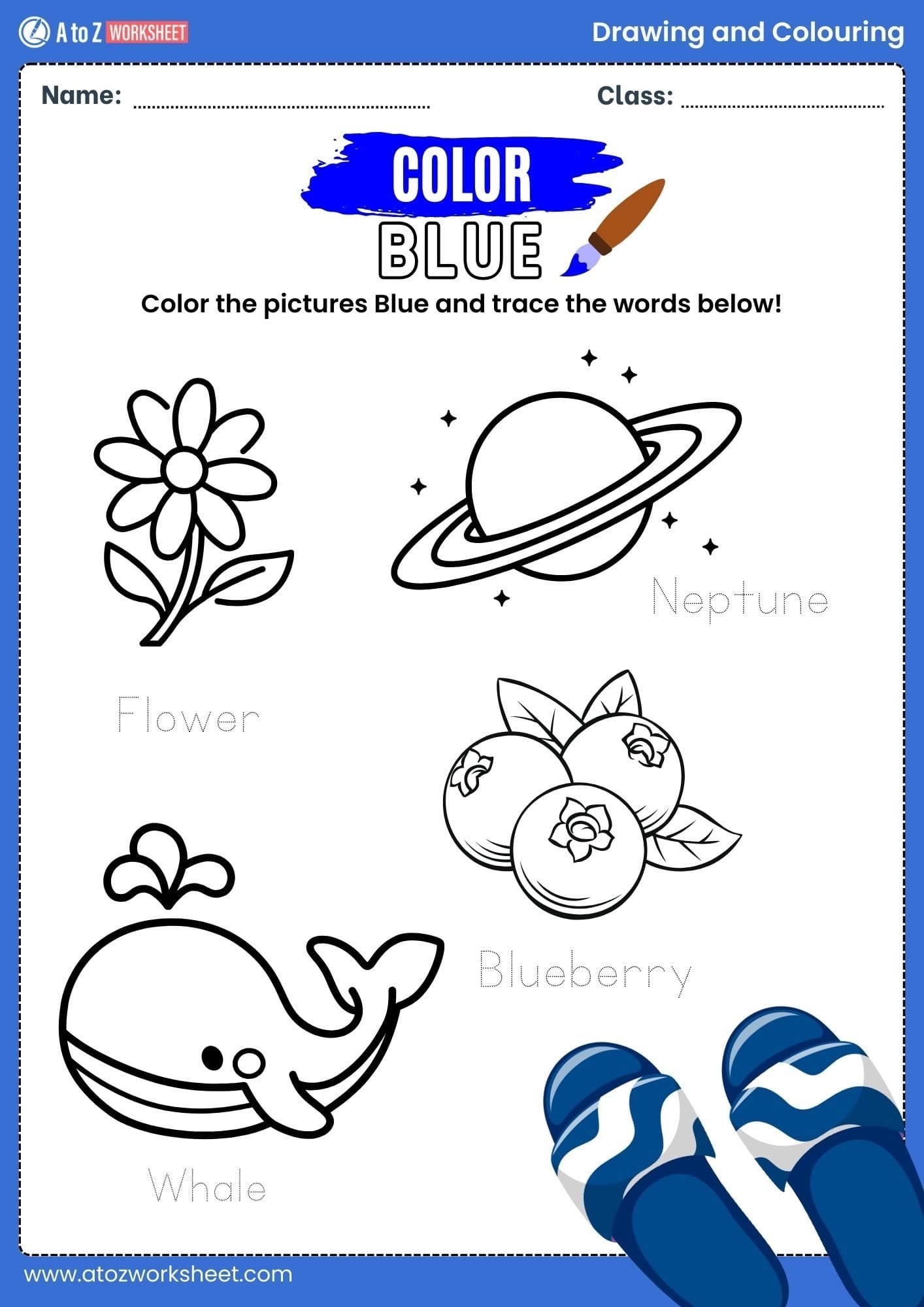 blue fill specific color drawing and colouring worksheets kindergarten