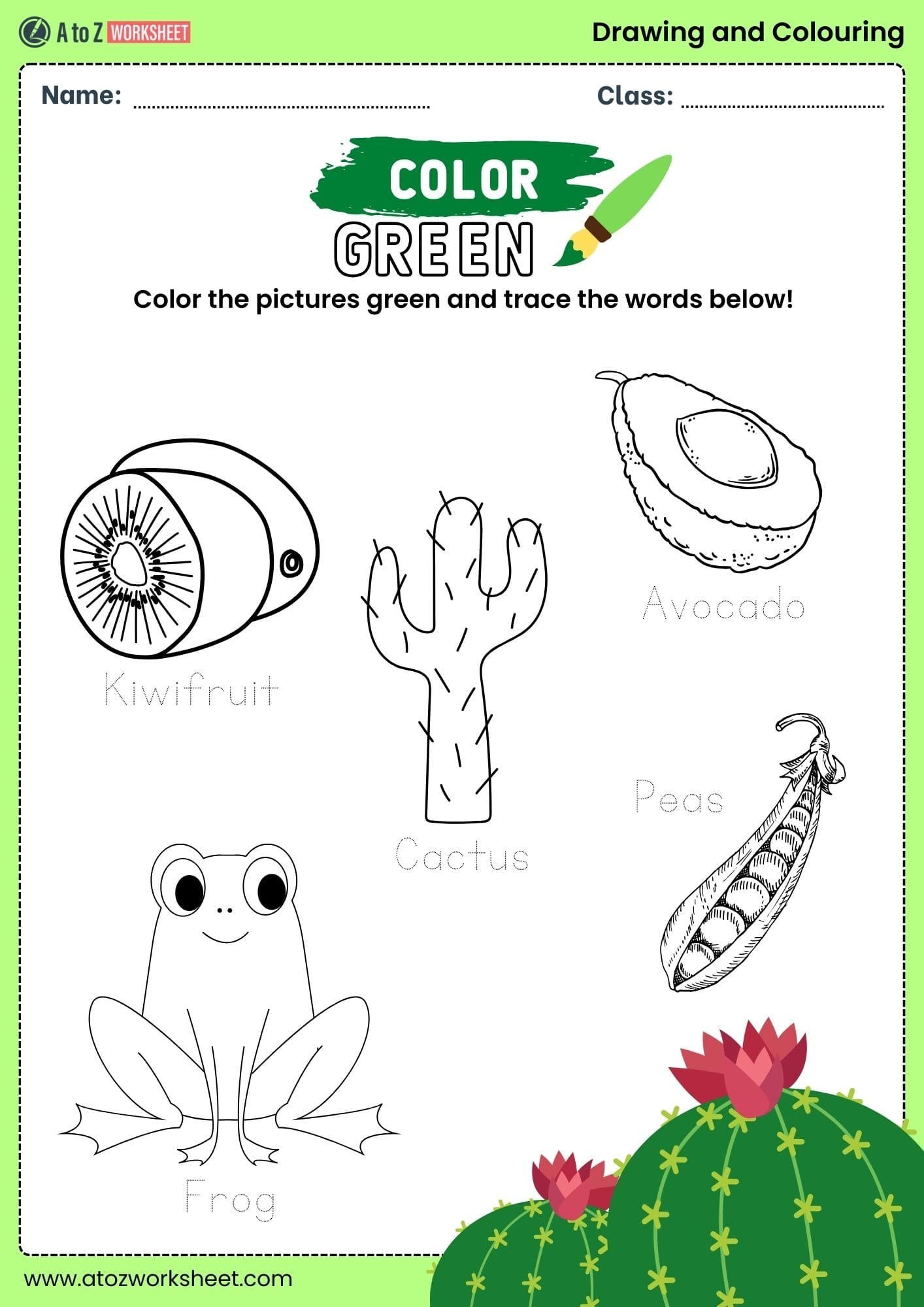 green fill specific color drawing and colouring worksheets class 3
