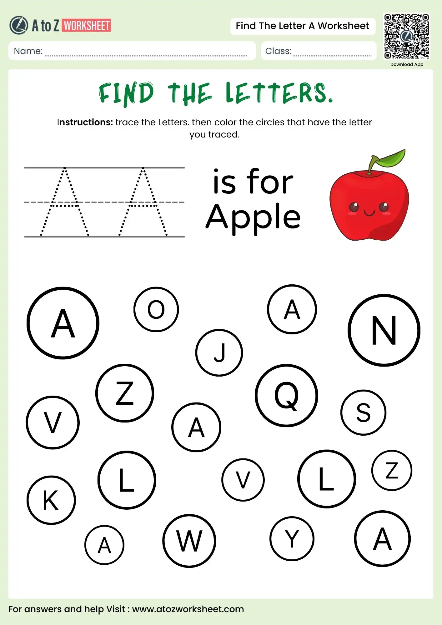 find the letter a worksheets with bubble letter search for kids