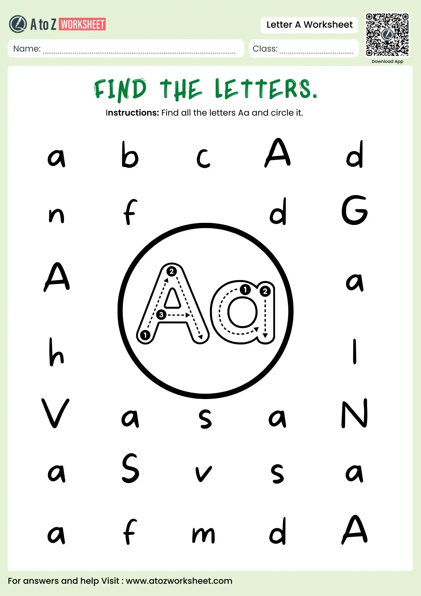 find the letter a worksheets for kindergarten visual search
