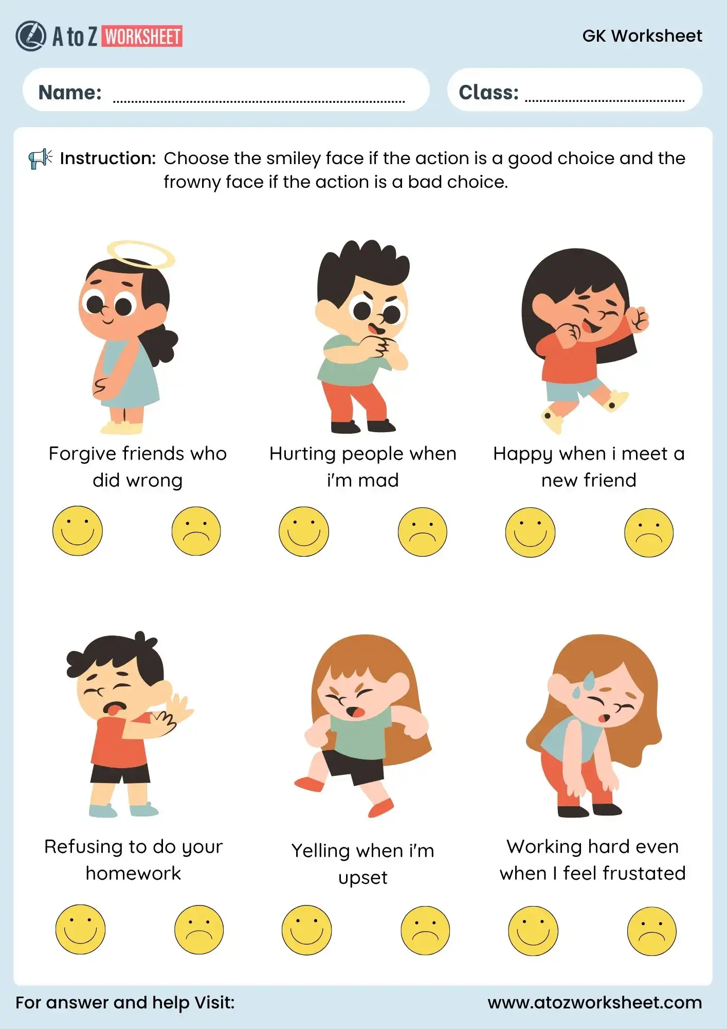 gk worksheets good and bad choices for nursery kids