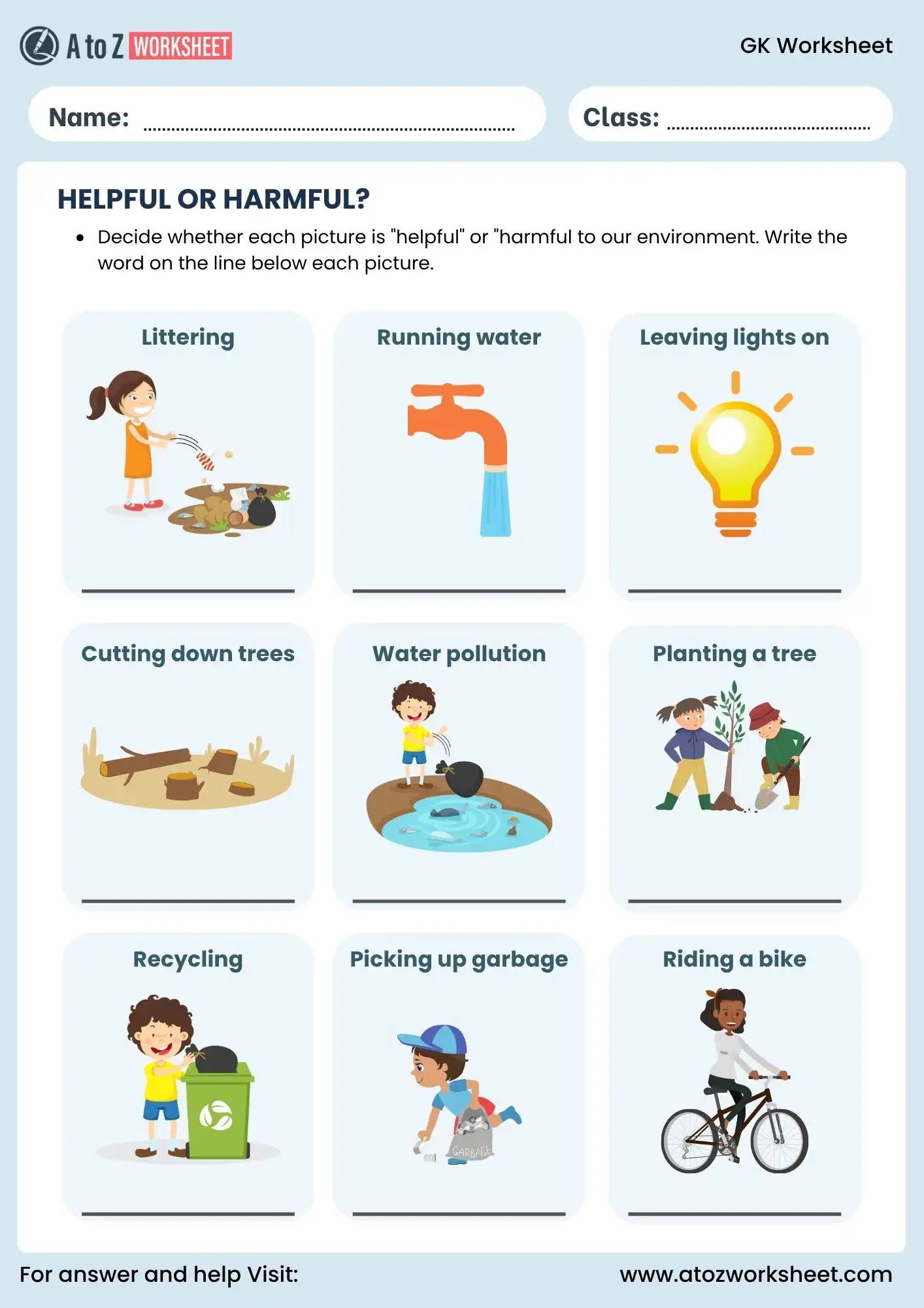 gk worksheets helpful or harmful environmental activity