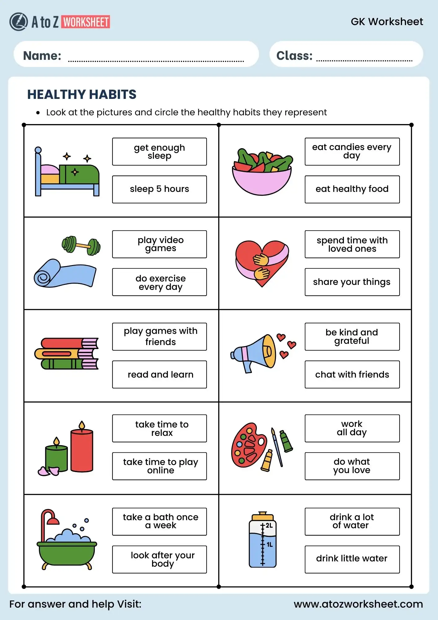 gk worksheets healthy habits activity for kg students