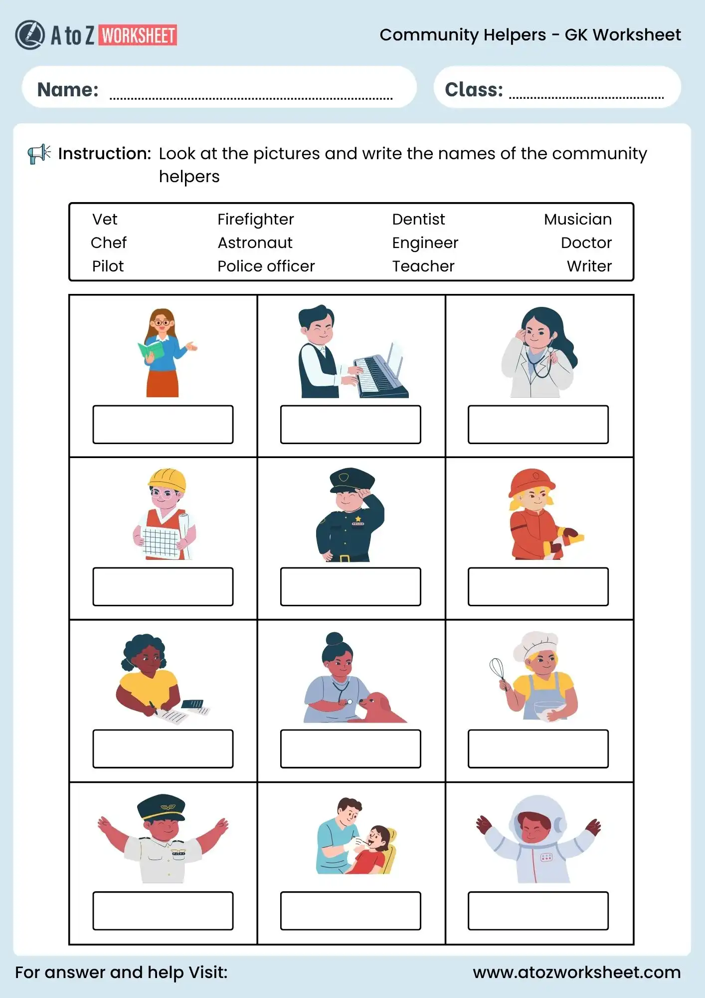 gk worksheets community helpers identification activity