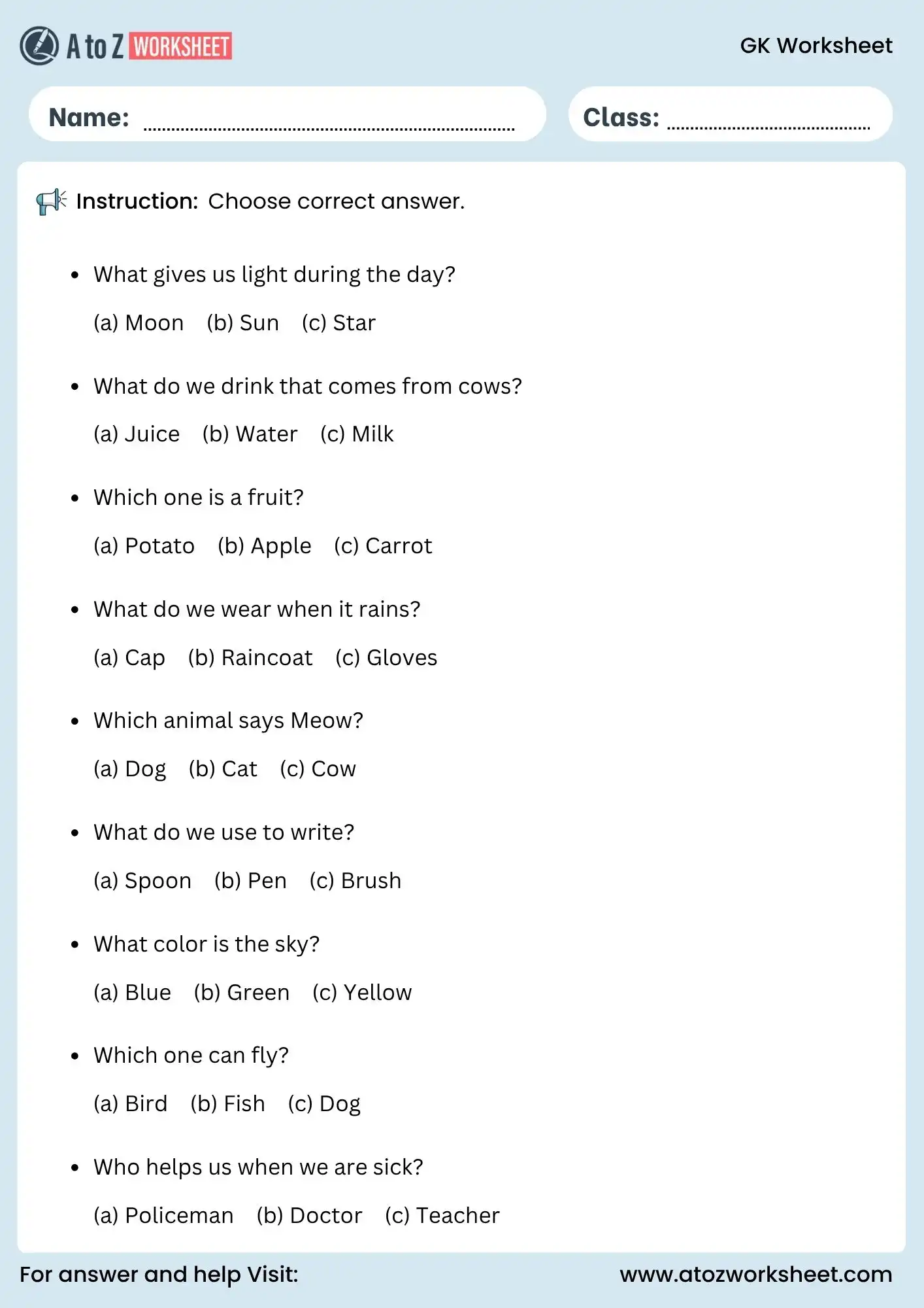 gk worksheets general knowledge mcq for nursery and kg