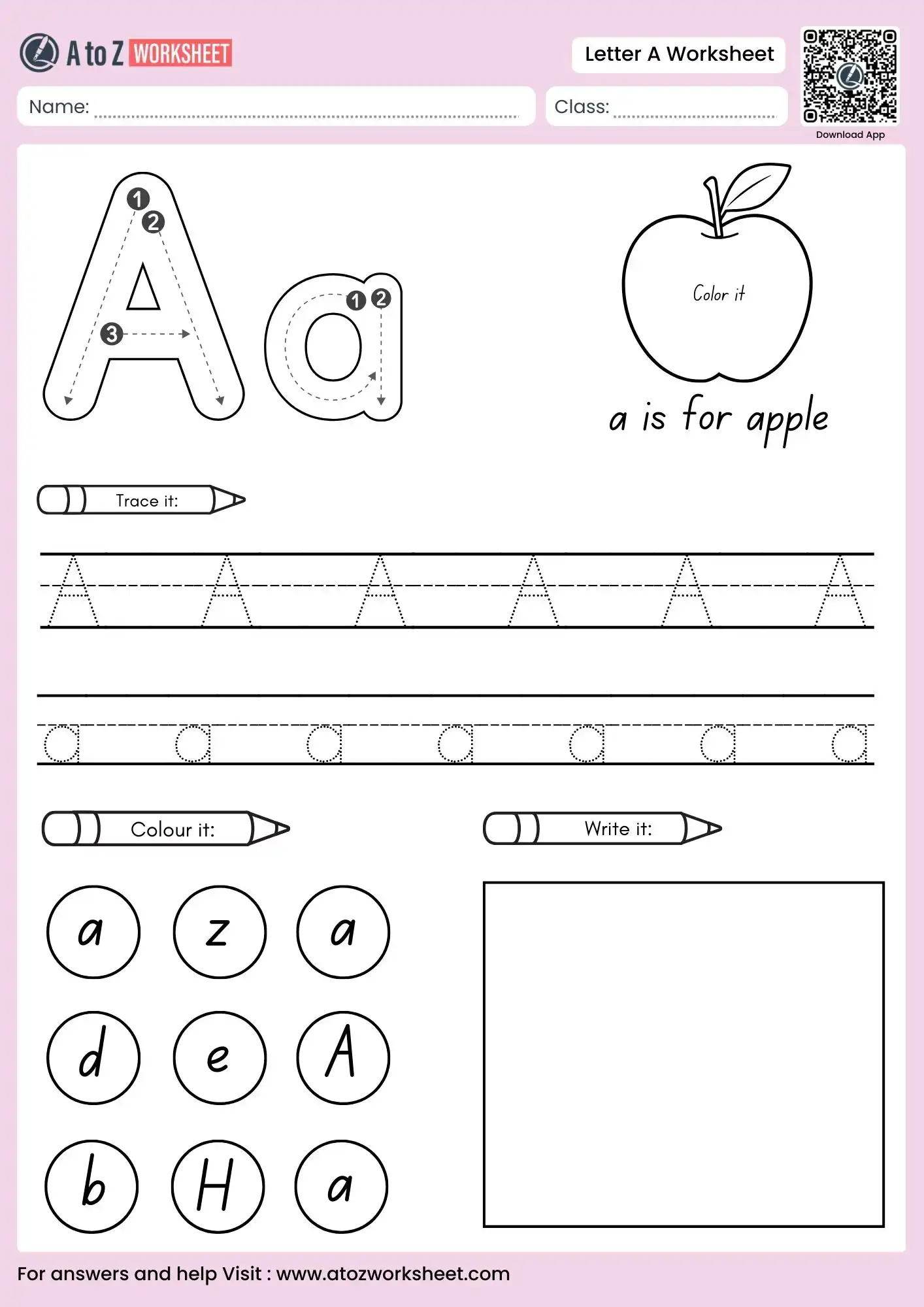 free printable letter a worksheets with uppercase and lowercase tracing and search