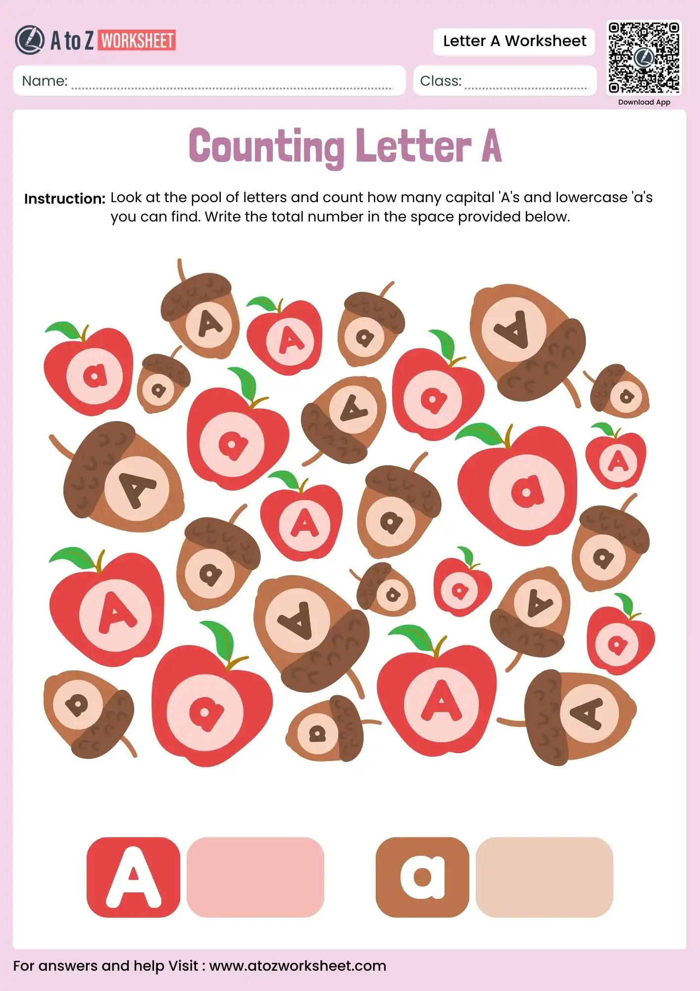 free printable letter a worksheets for counting capital and lowercase letters