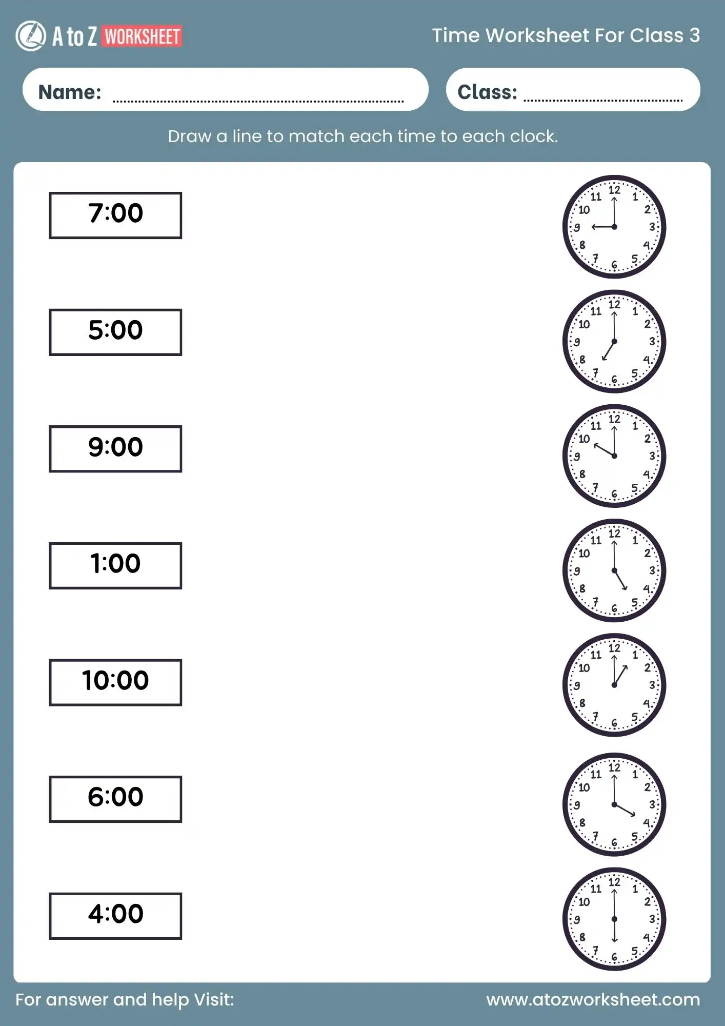 free time worksheet for class 3 matching clock activity