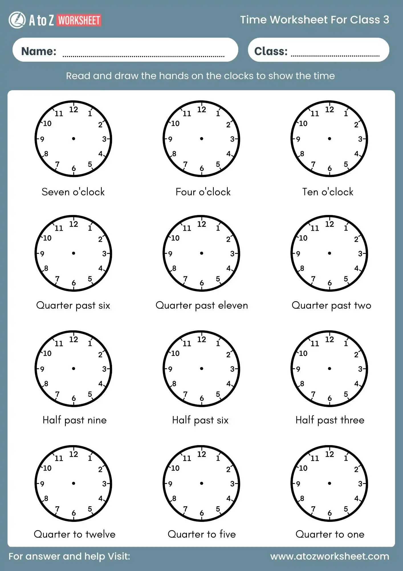 free time worksheet for class 3 draw clock hands activity
