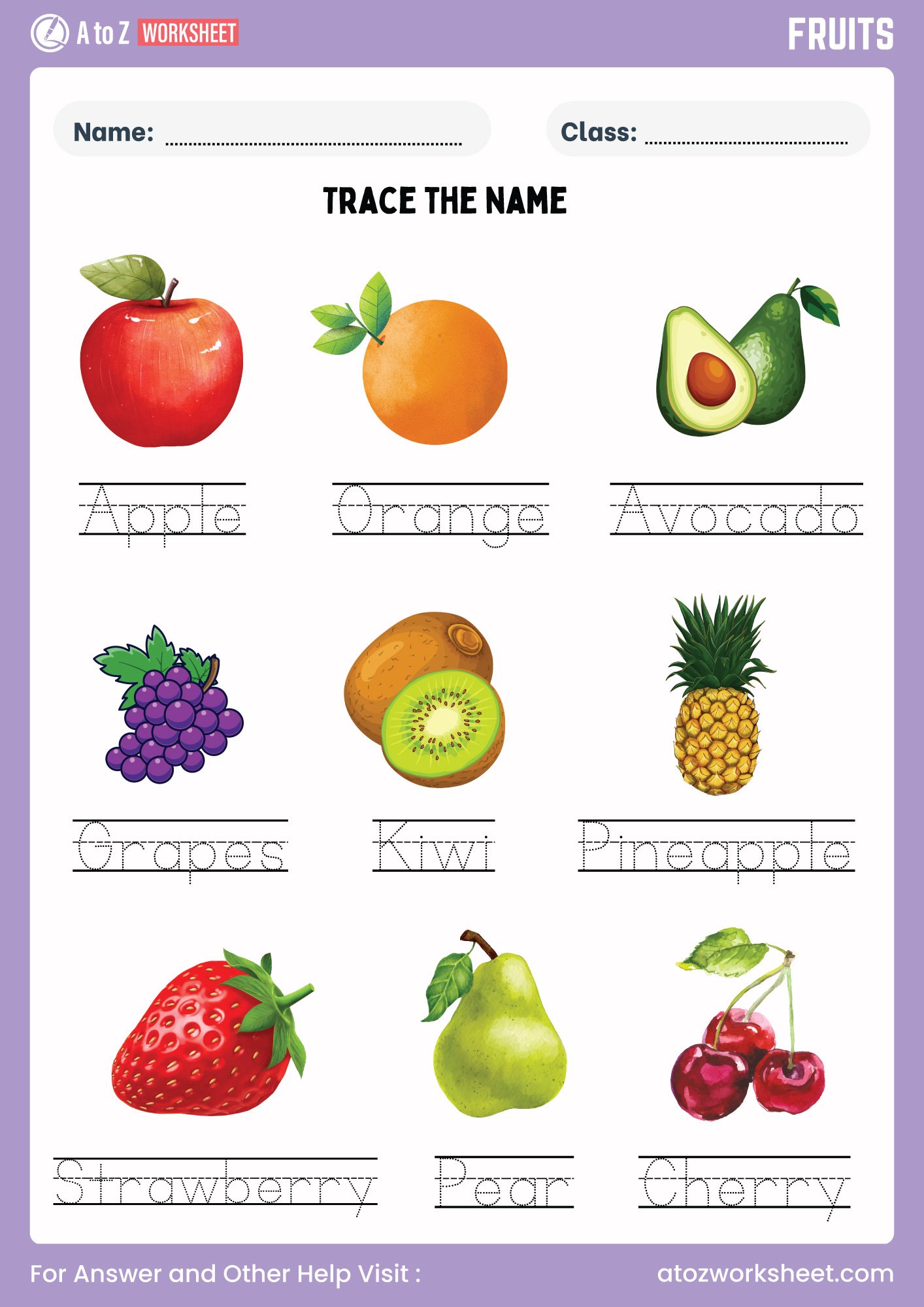 Fruits Name Worksheet – Free Printable PDF Activities 2 fruits name tracing worksheets for kids