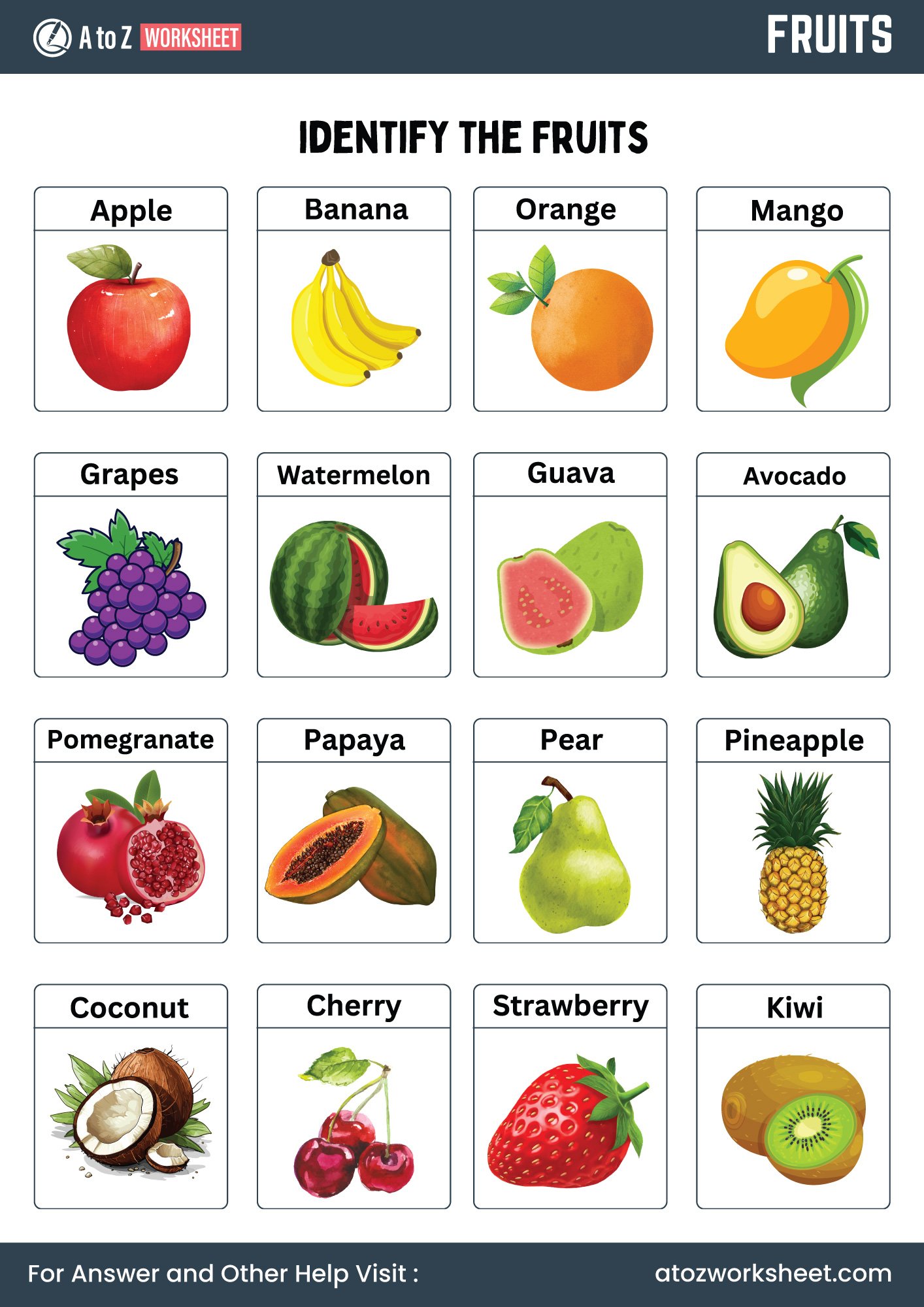 Fruits Name Worksheet – Free Printable PDF Activities 1 fruits name chart worksheets for nursery ukg and lkg