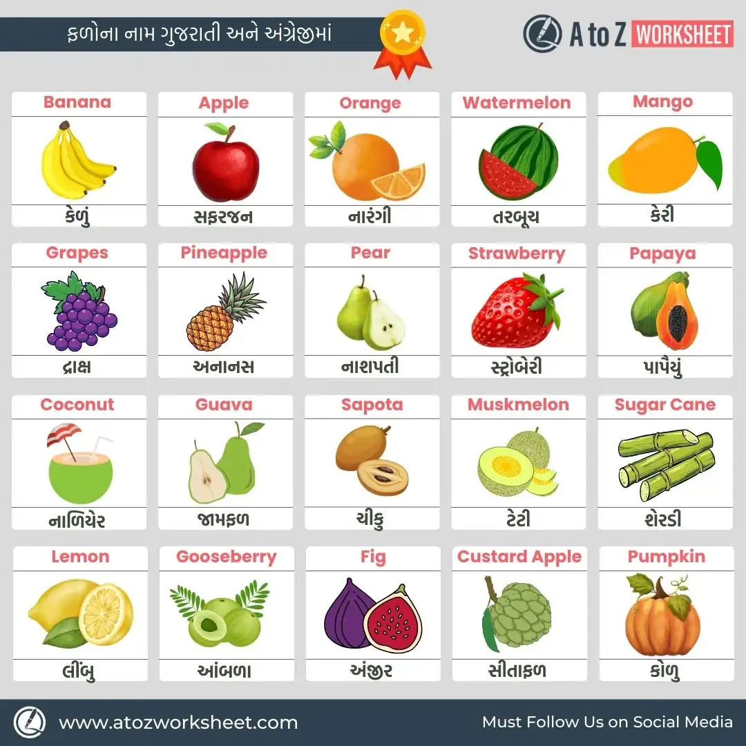 fruits name in gujarati and english