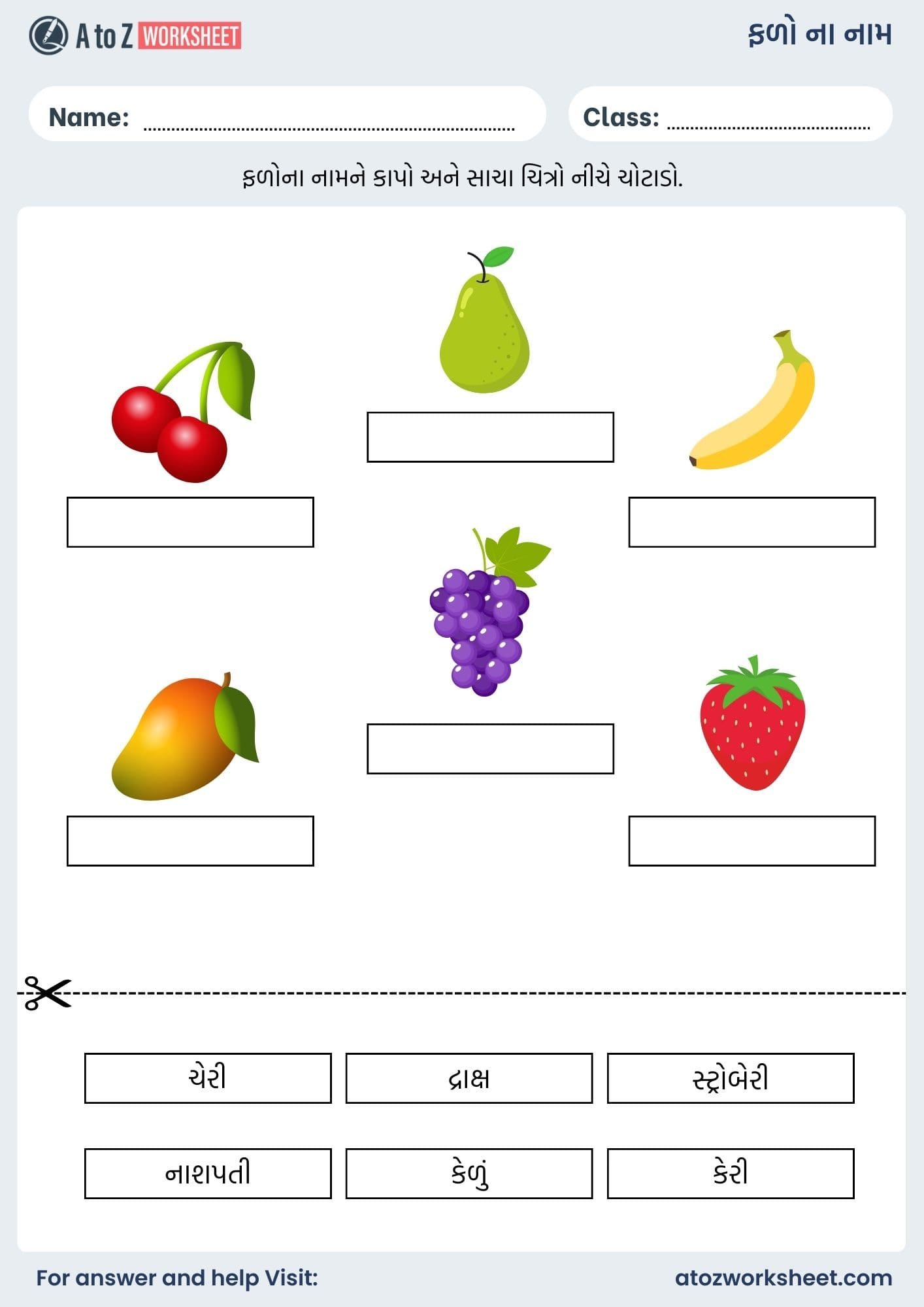 fruits name in gujarati and worksheet kids