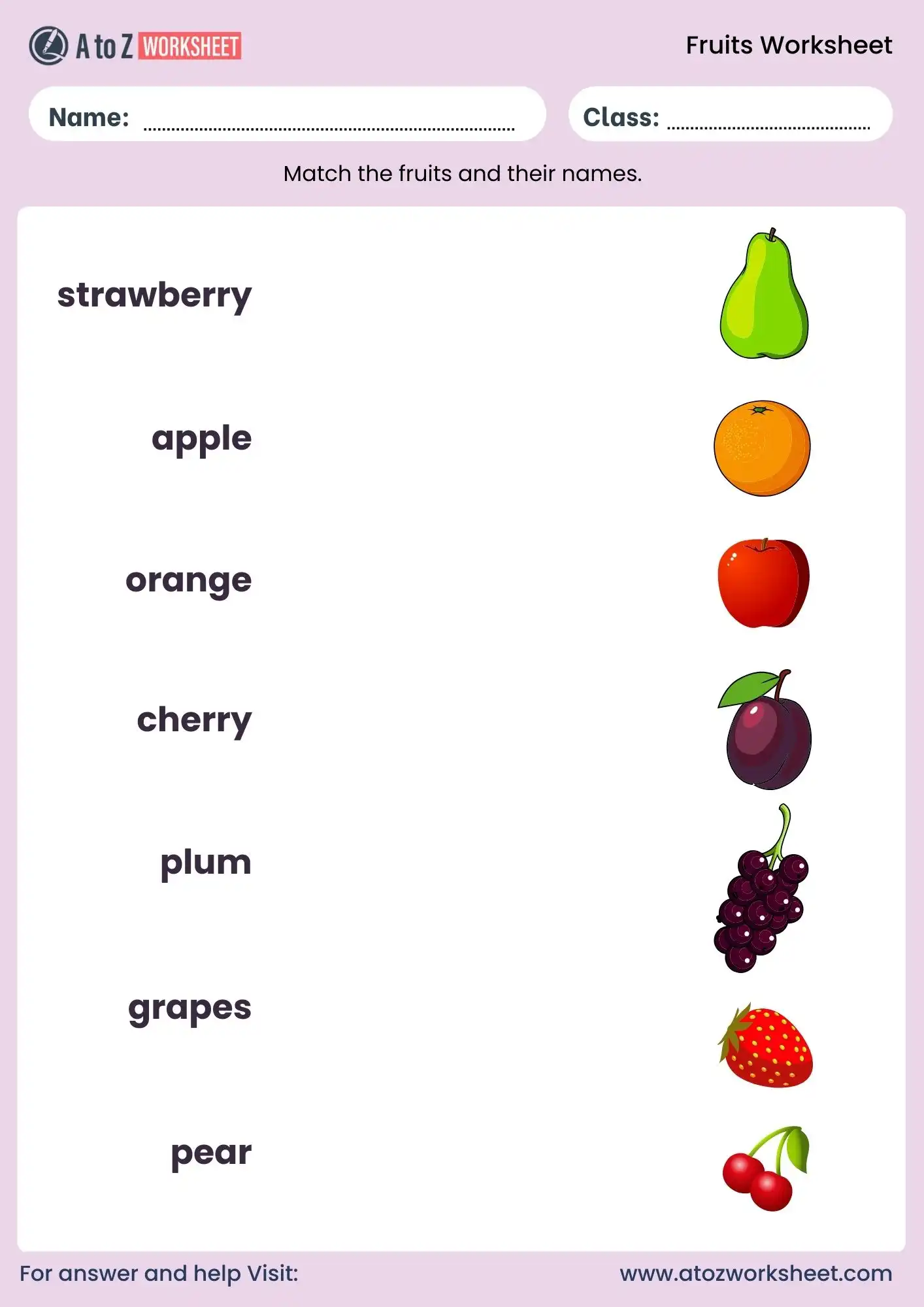 fruits worksheet with answers for nursery lkg ukg class 1