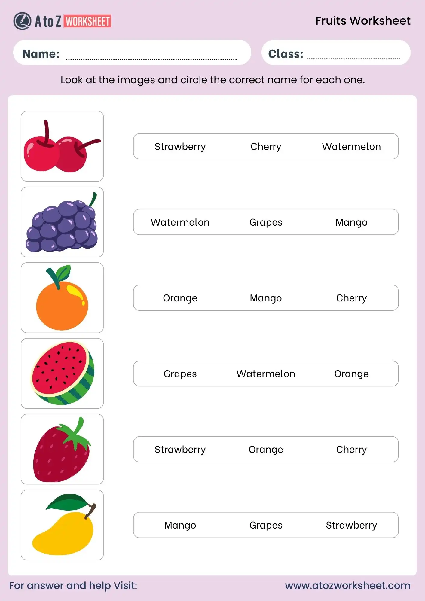 fruits worksheet pdf free for kindergarten and class 1