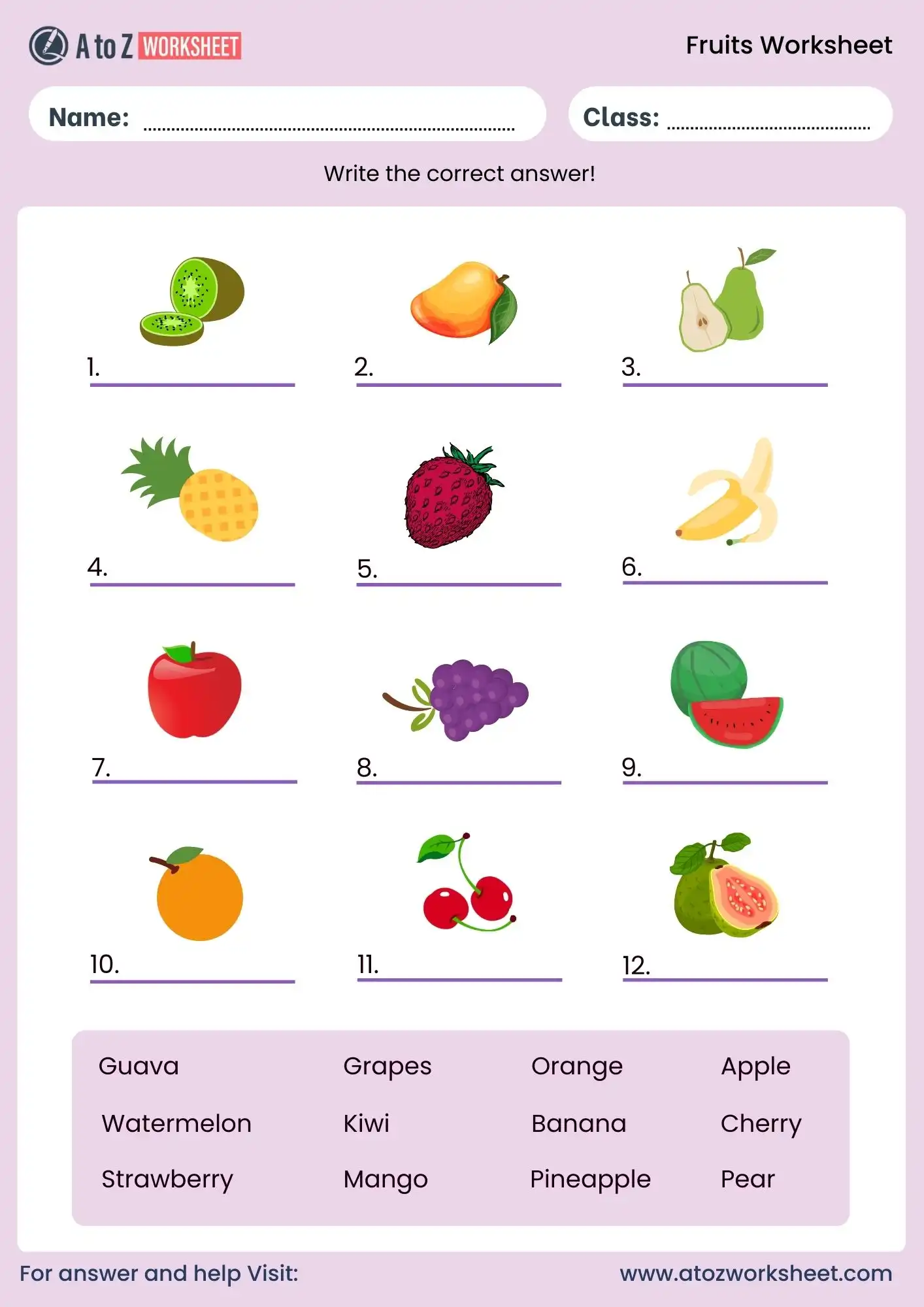fruits worksheet with answers for lkg ukg and grade 1 students