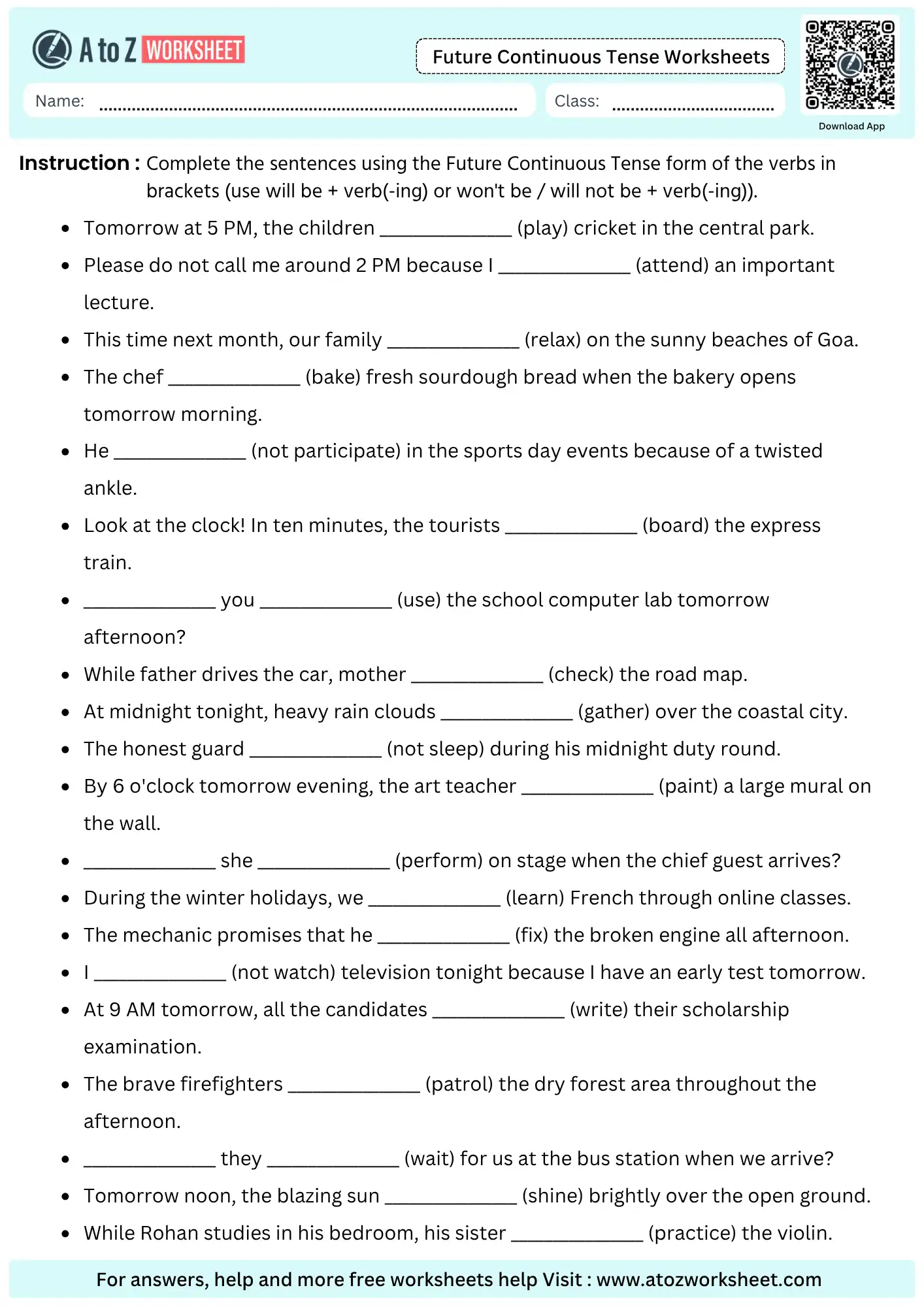 future continuous tense worksheets fill in blanks will be wont be verb ing free worksheet