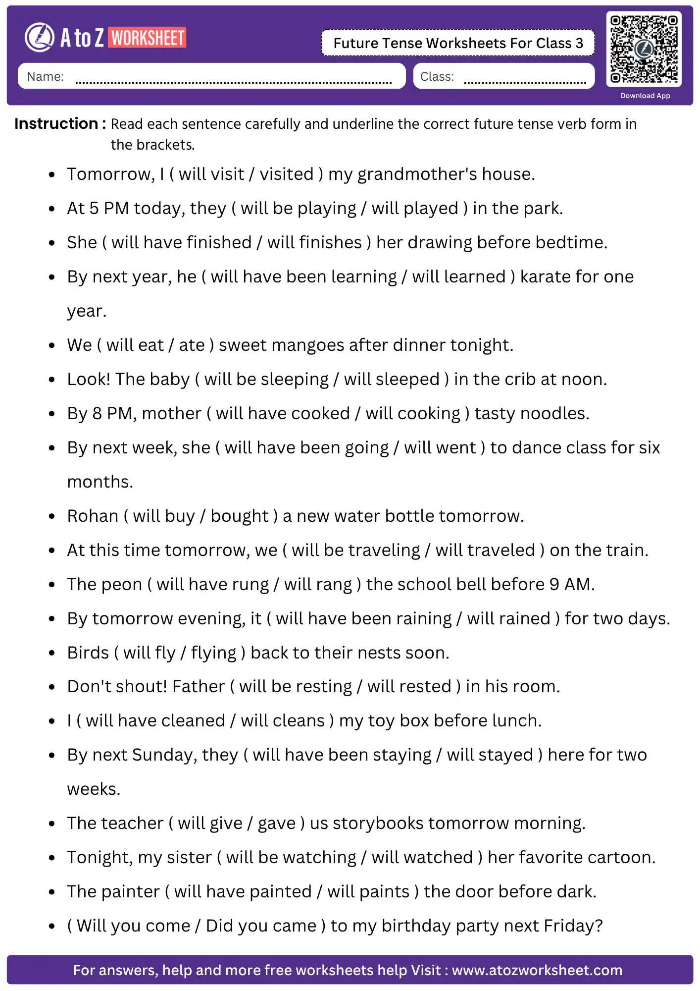 future tense worksheets for class 3 choose correct verb in brackets free worksheet