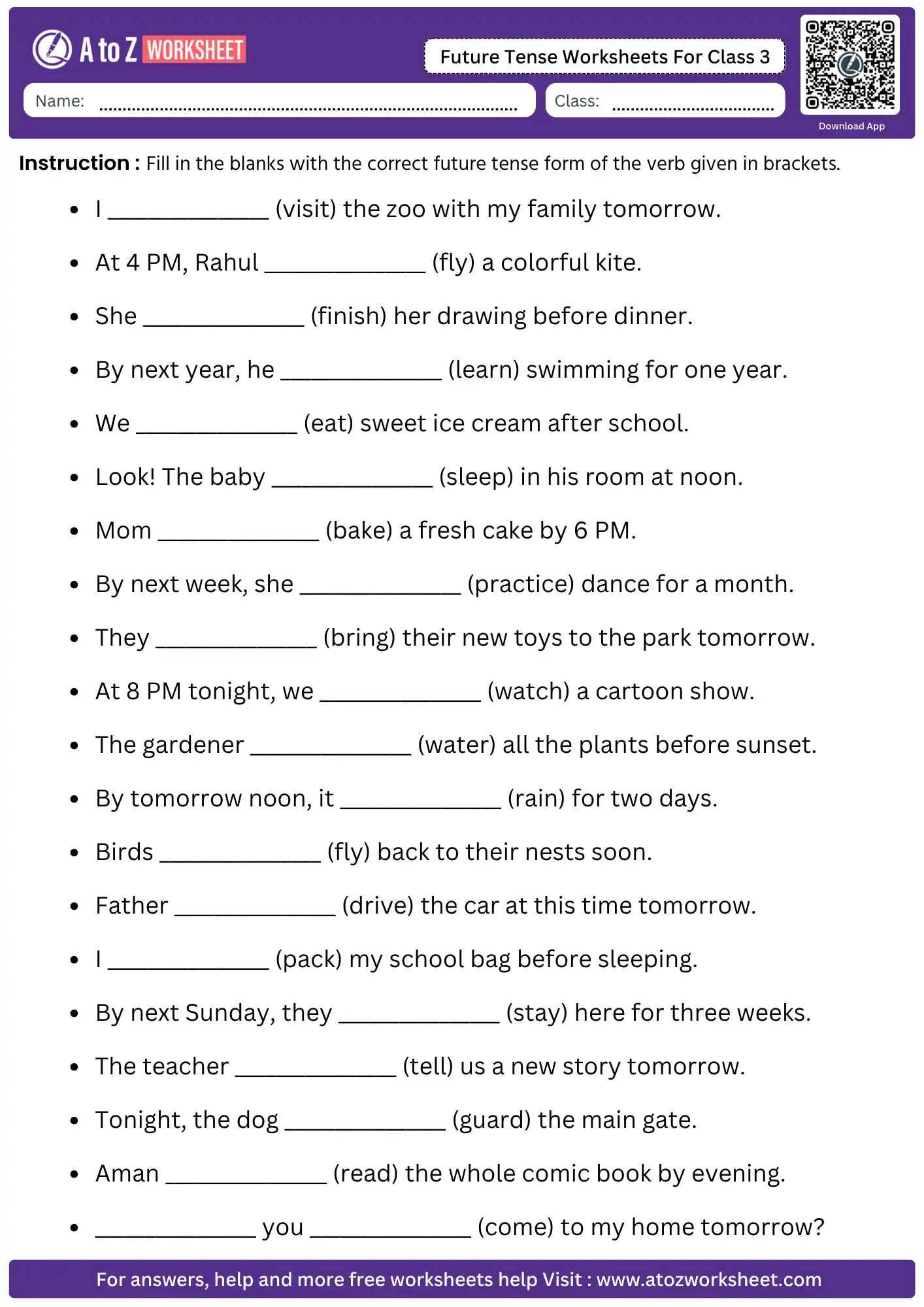 future tense worksheets for class 3 fill in blanks with future verbs printable pdf