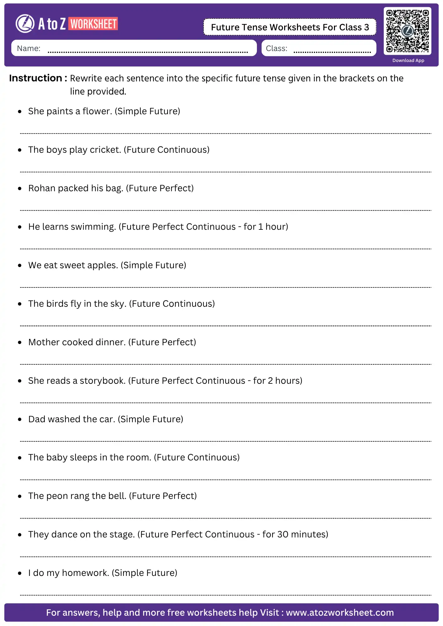 future tense worksheets for class 3 sentence transformation practice worksheet with answers