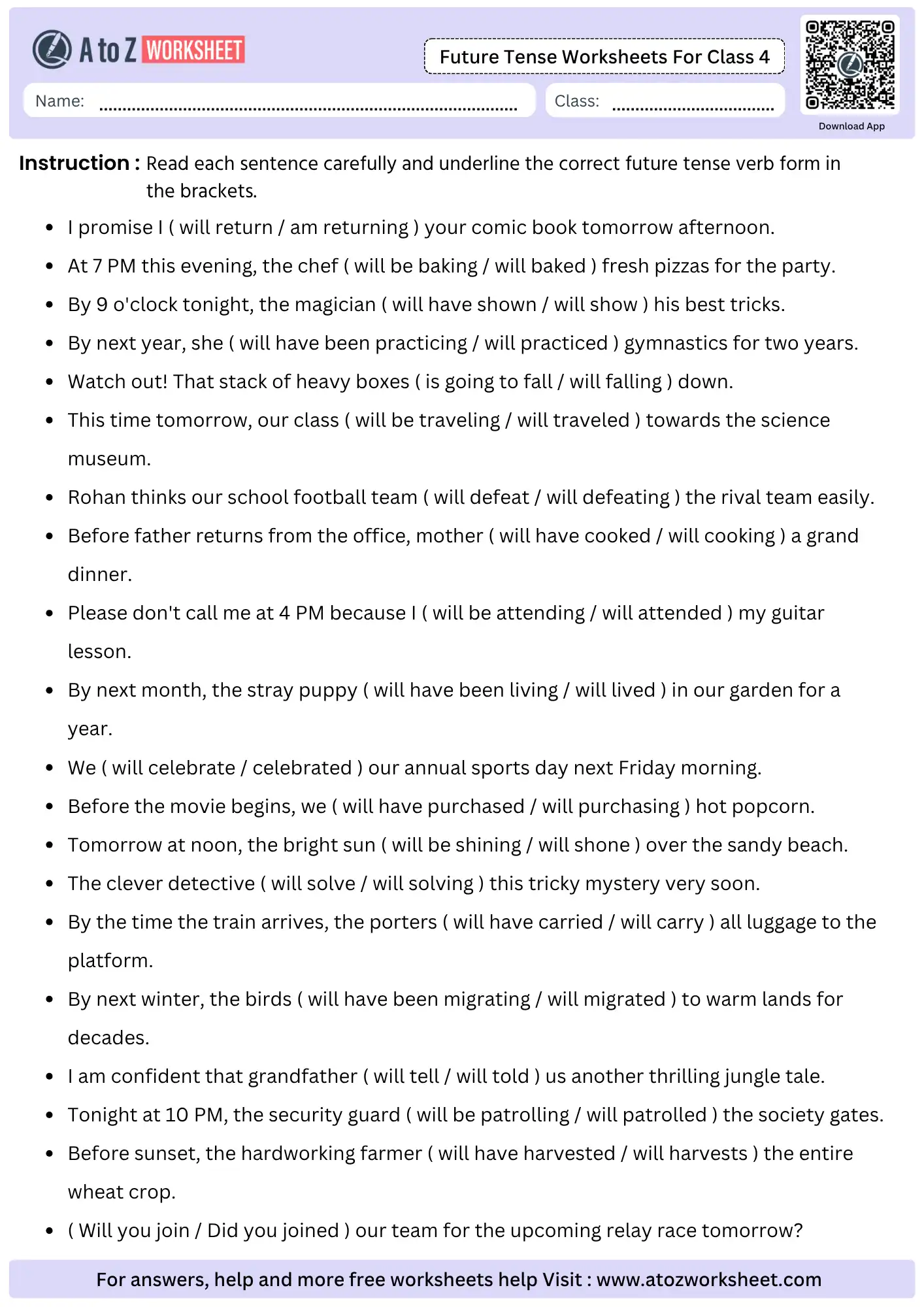 future tense worksheets for class 4 underline correct verb in brackets free worksheet