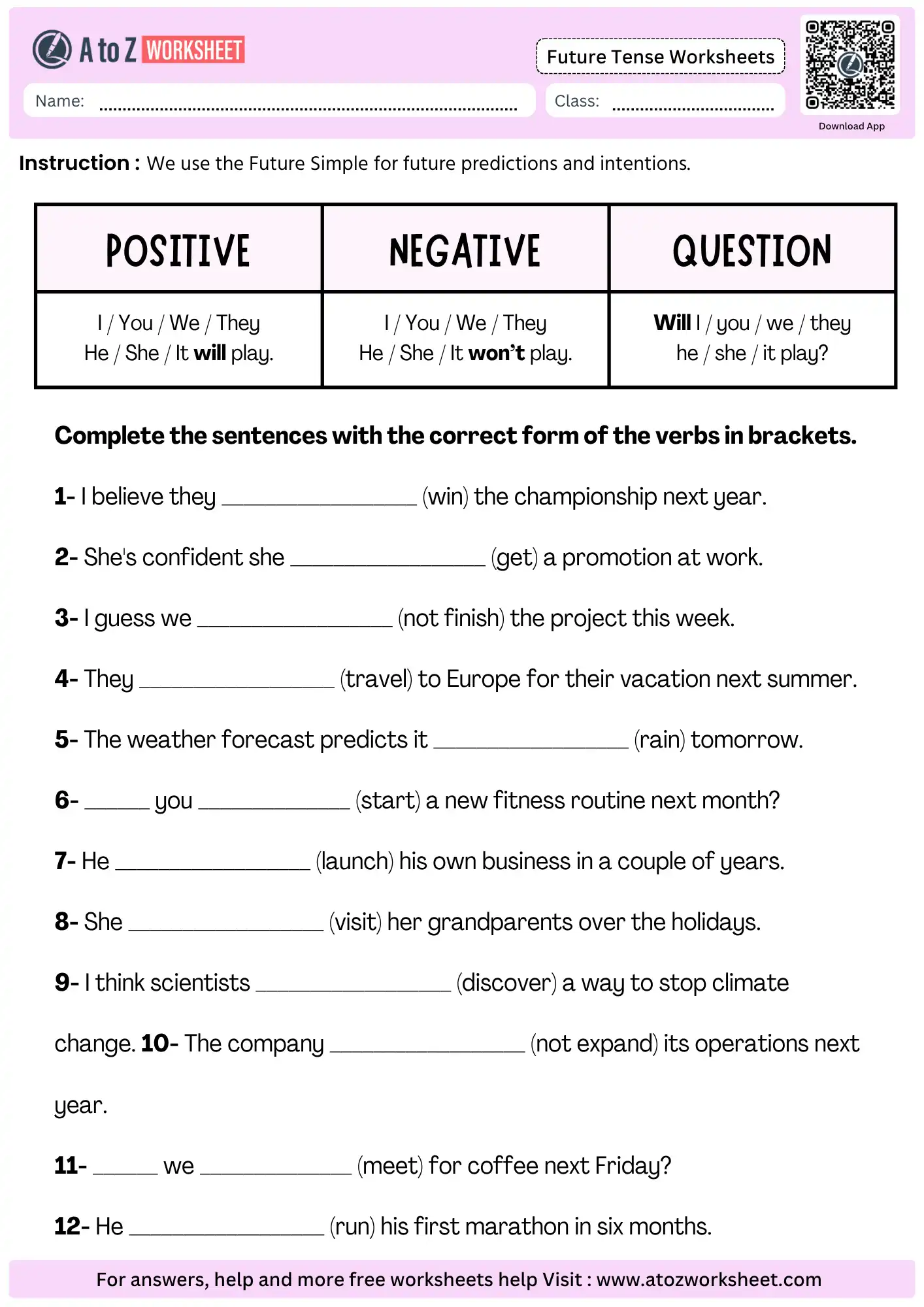 future tense worksheets with answers simple future fill in blanks free worksheet