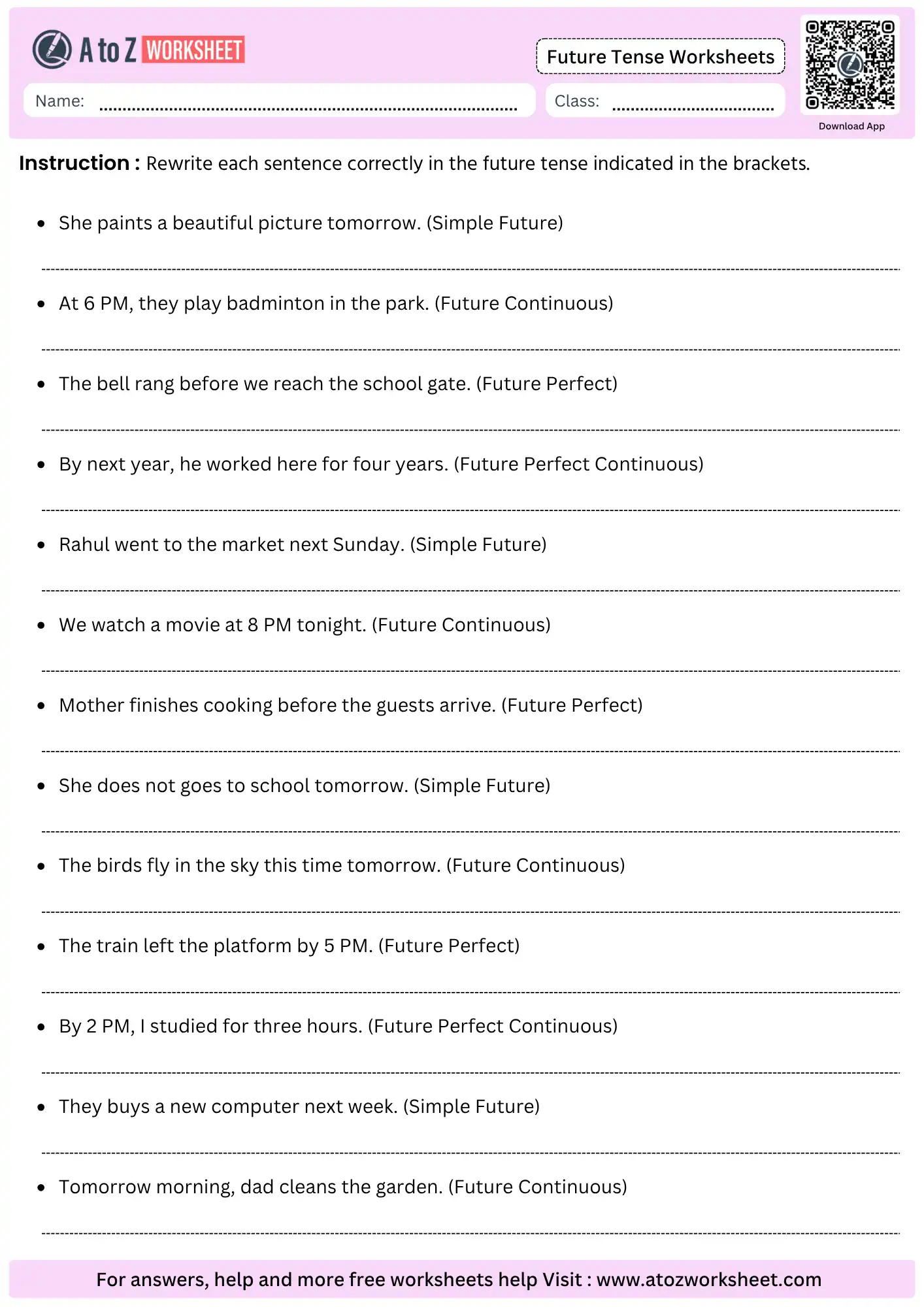 future tense worksheets with answers sentence rewriting transformation practice free worksheet
