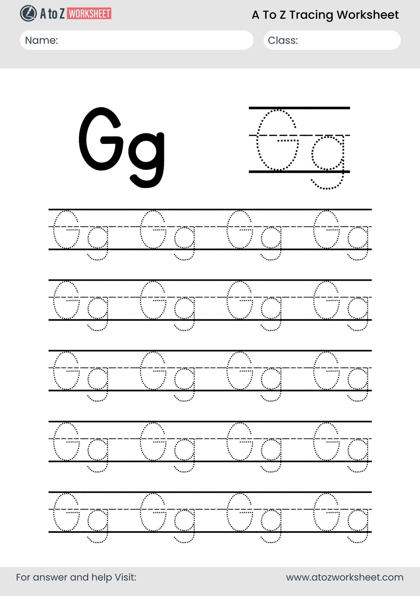 g letter a to z alphabet worksheets pdf