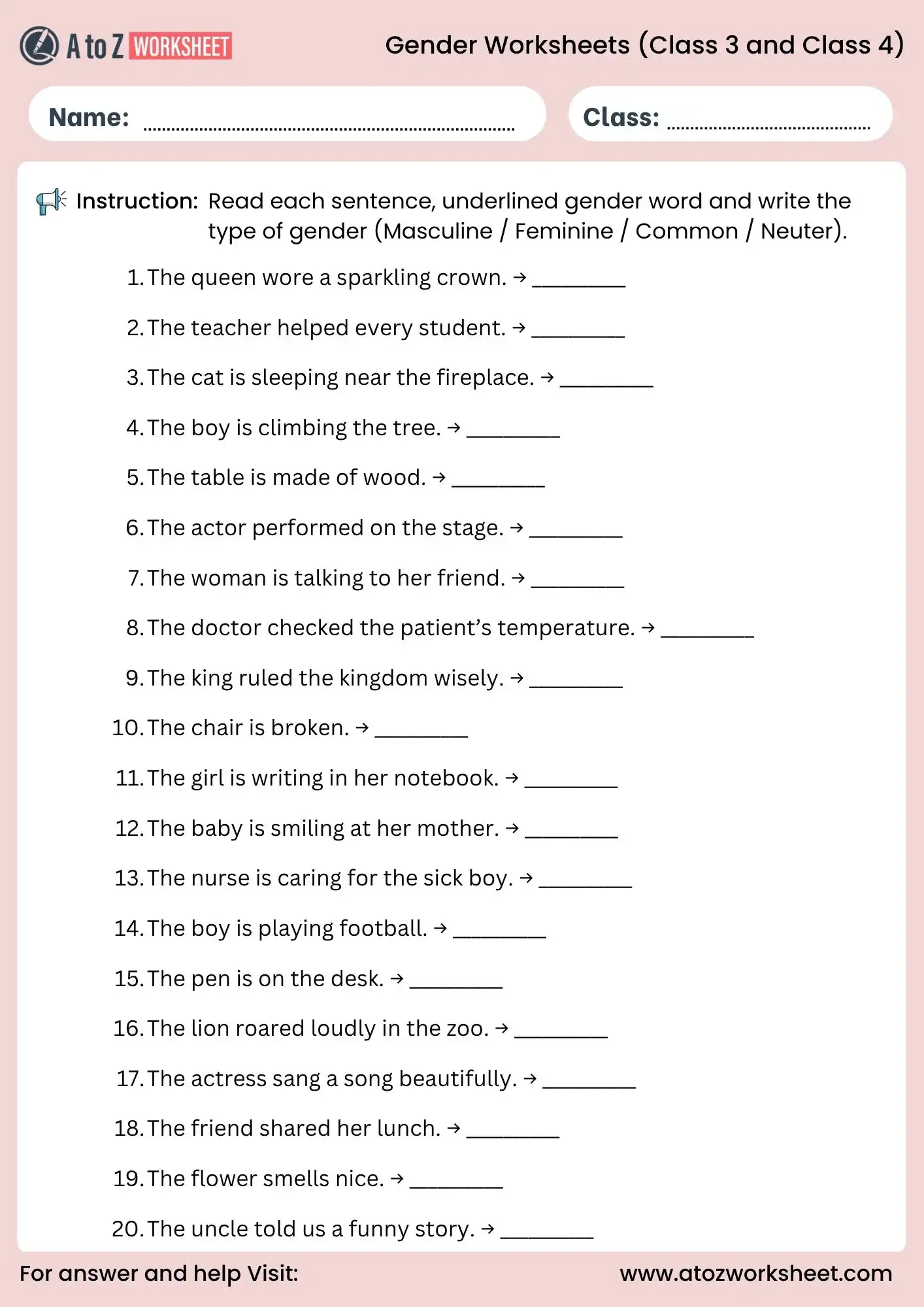gender worksheets for class 3 and class 4 identify gender type