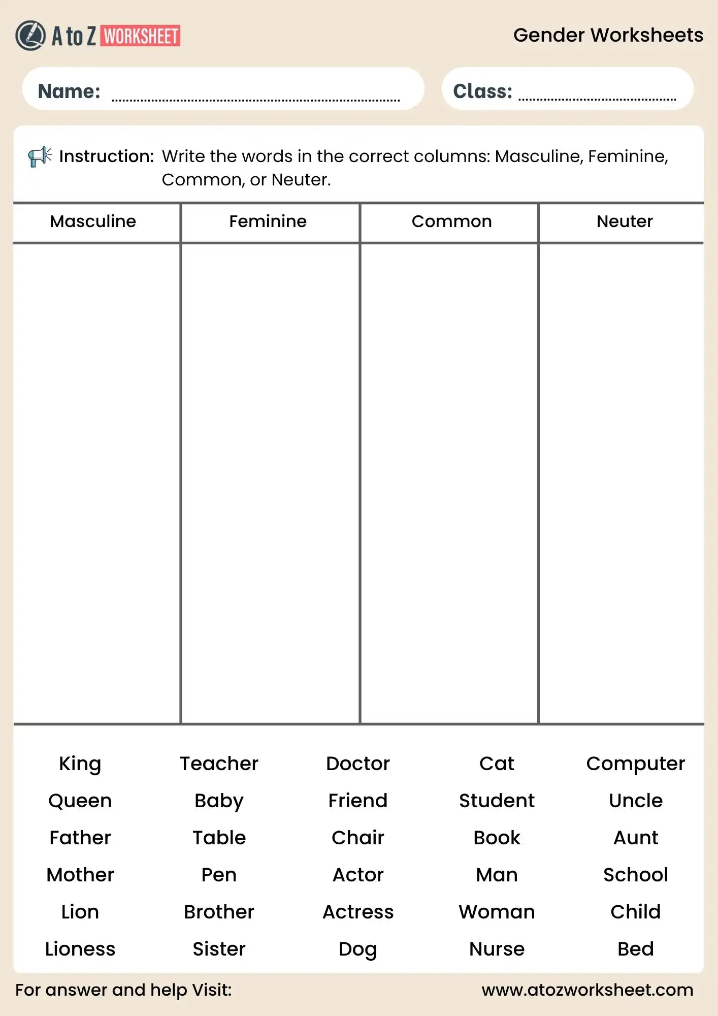 gender worksheets sorting activity for kids