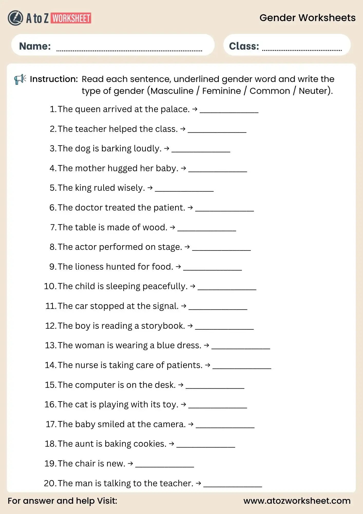gender worksheets identify and write gender type