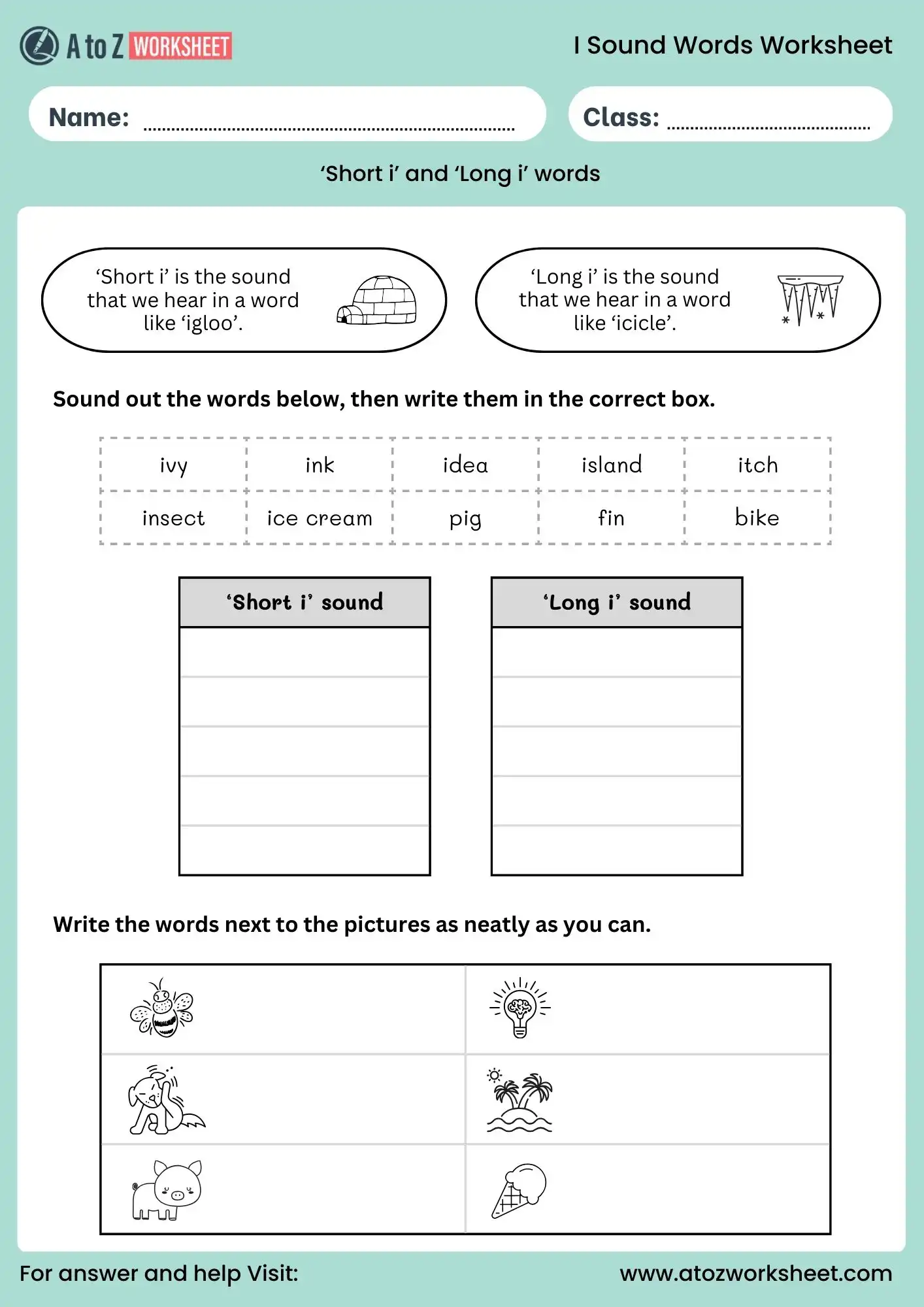 i sound words with pictures worksheet phonics sorting