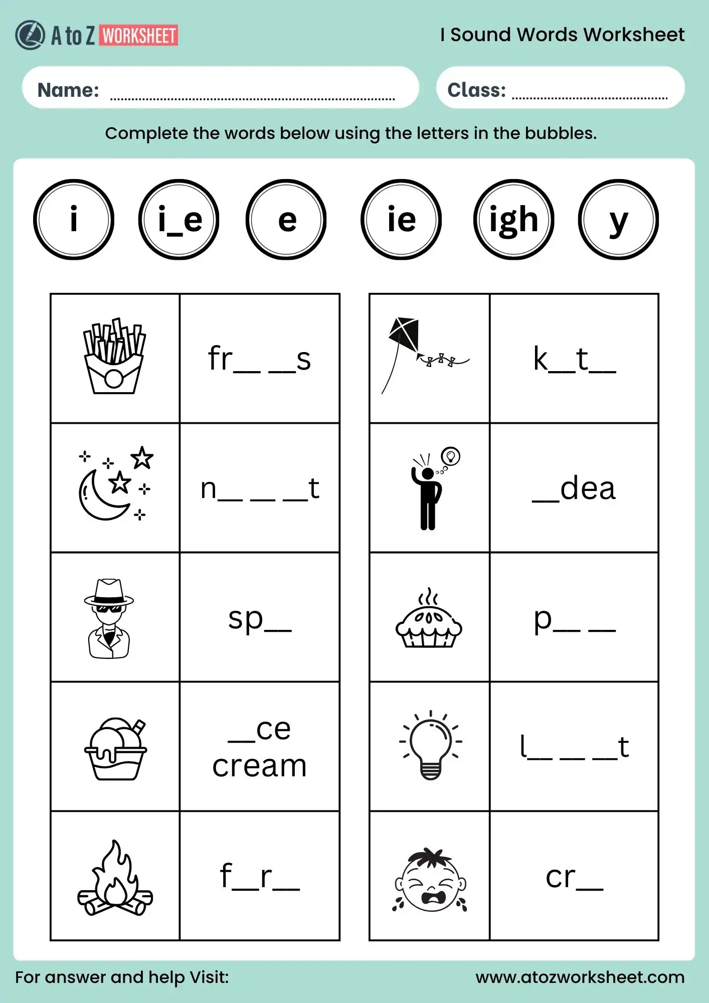 i sound words with pictures worksheet pdf kindergarten