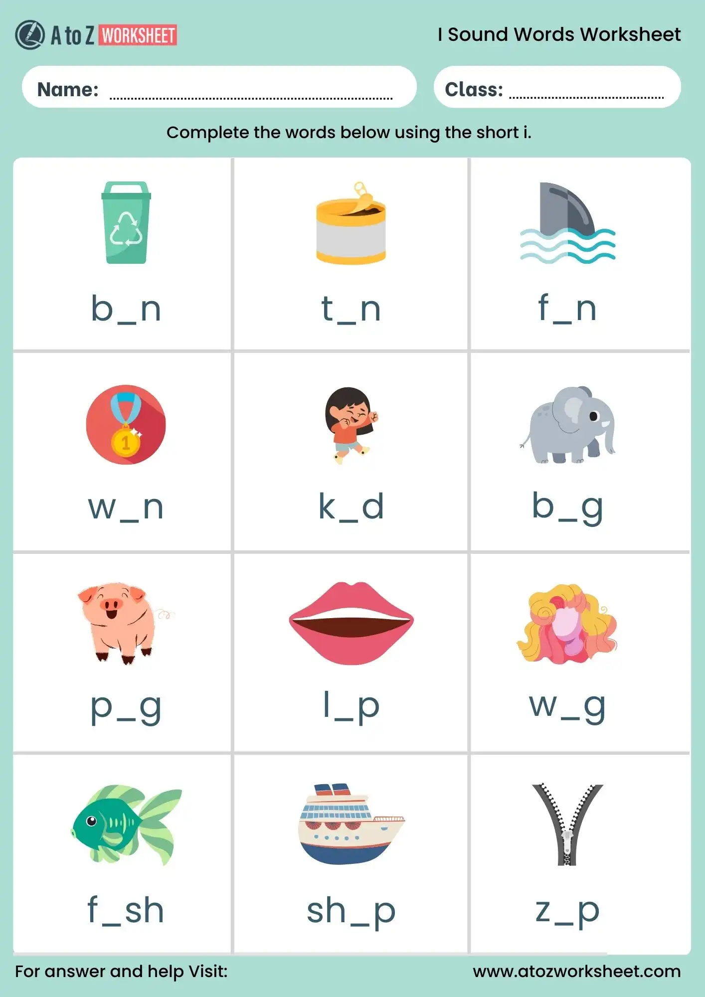 i sound words with pictures worksheet preschool fill blanks