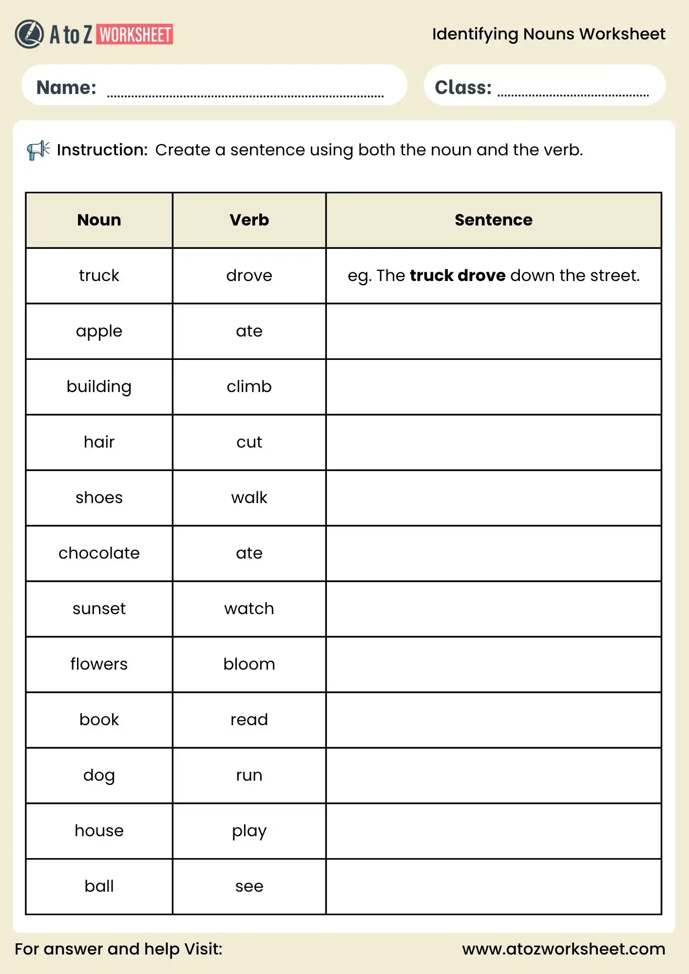 identifying nouns worksheets for grade 2 to grade 5 noun and verb sentence creation