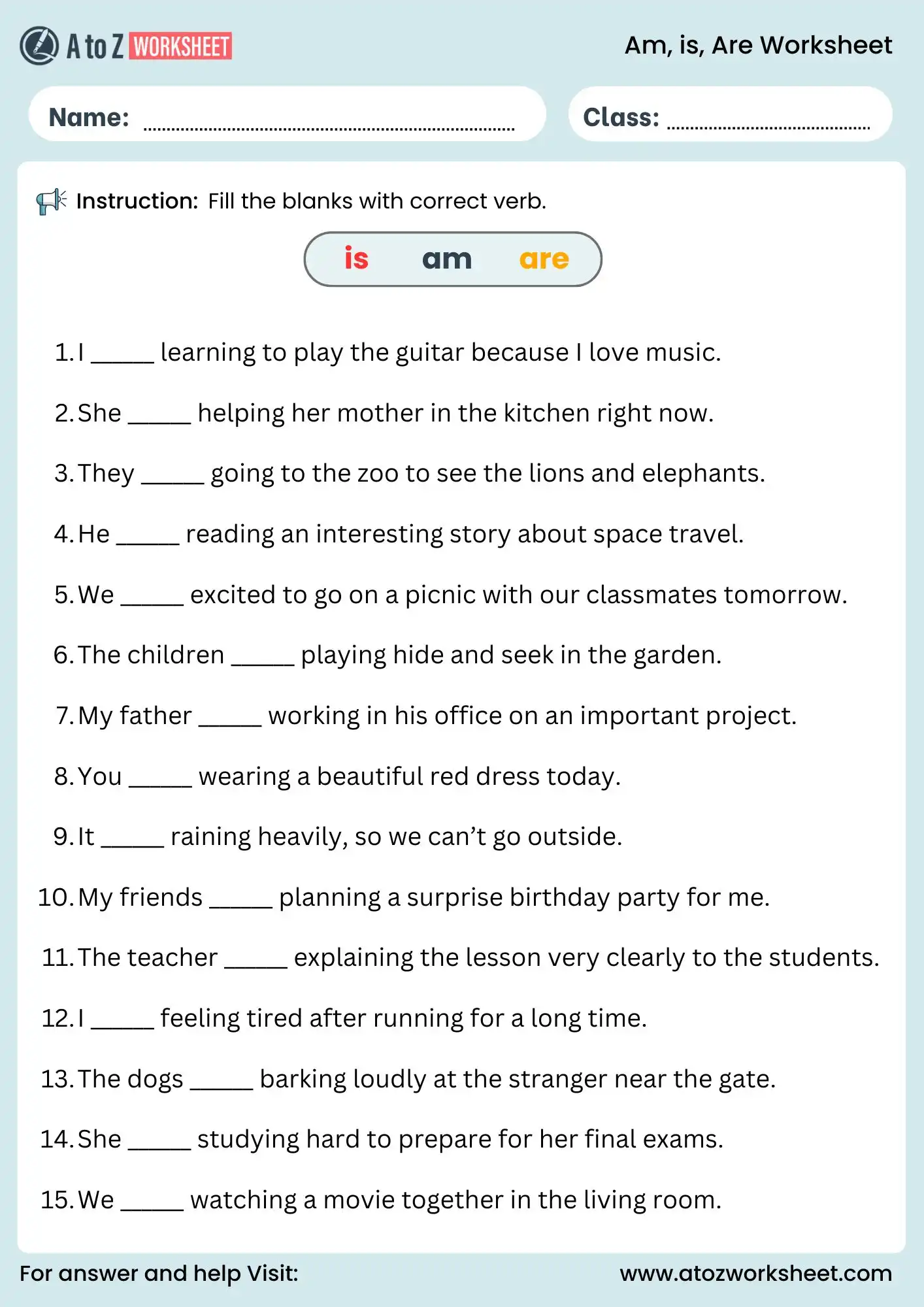 is am are worksheet for class 1 and class 2 pdf free printable