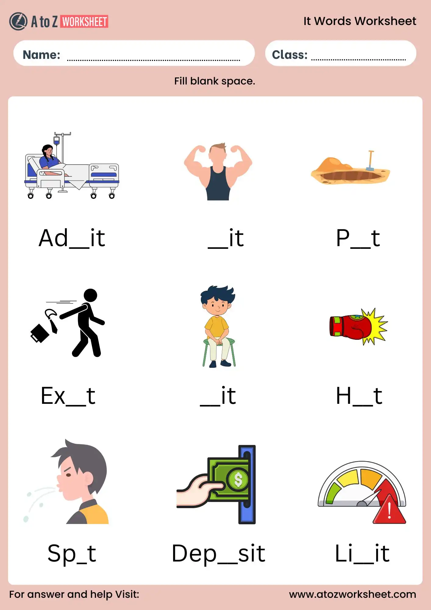 it word family worksheets fill in the blanks with answers