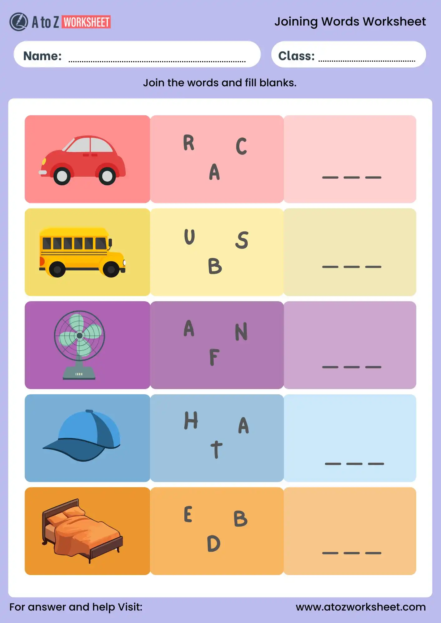 joining words worksheet for ukg class 1 and class 2