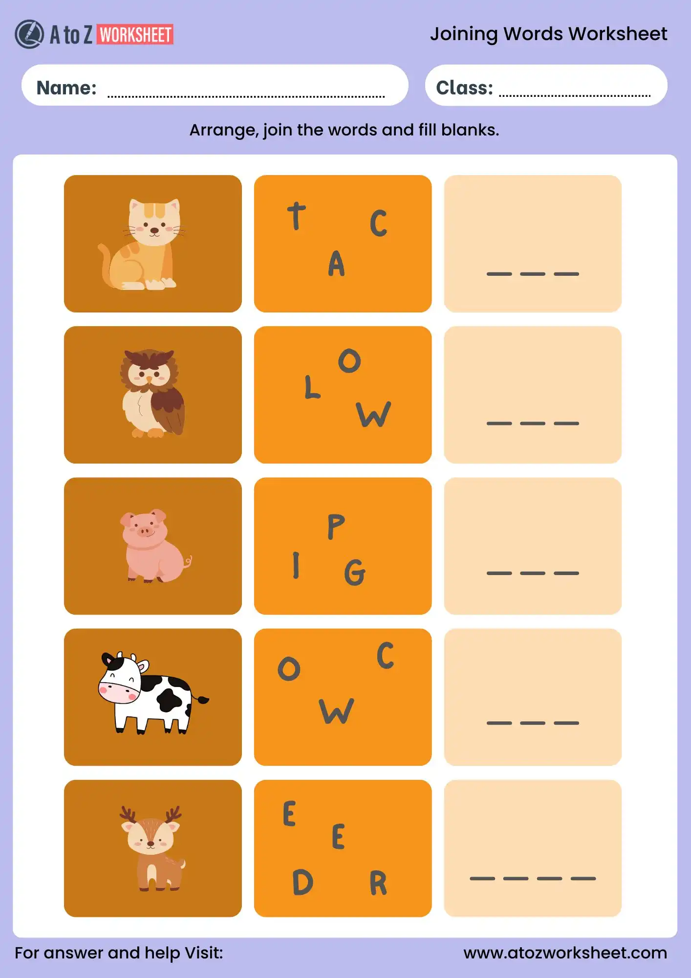 joining words worksheet animals activity for ukg and class 2