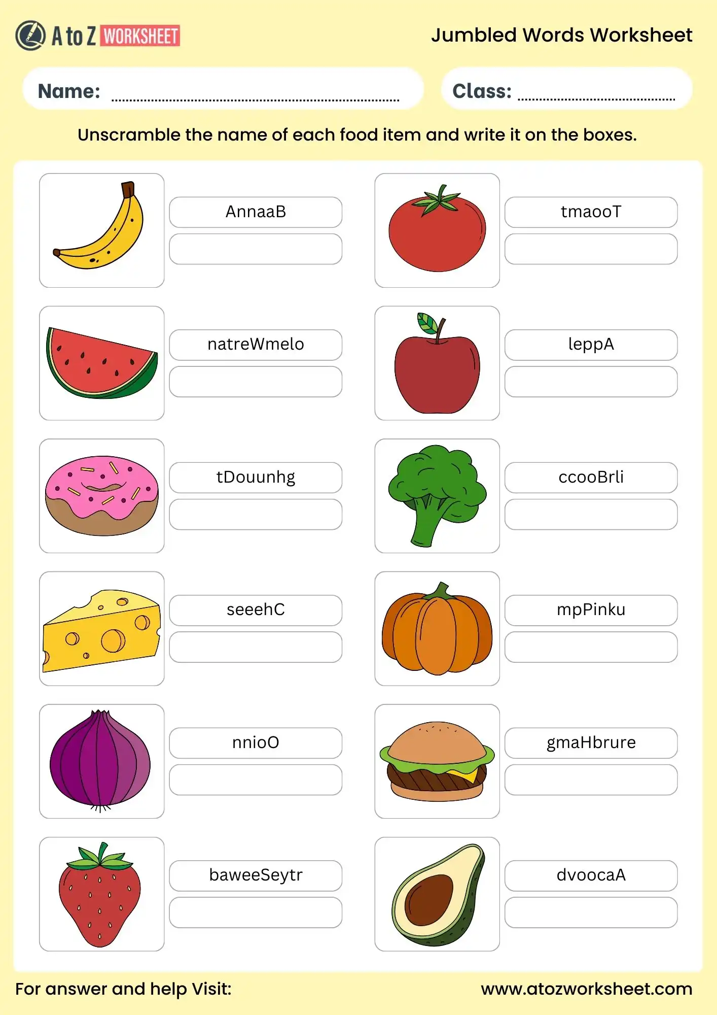 jumbled words worksheets food items with answers pdf